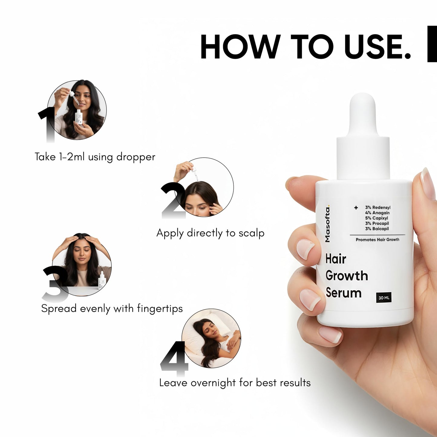 Masofta Hair Growth Serum For Promoting Hair Growth & Controlling Hair Fall With 3% Redensyl, 5% Capixyl, 4% Anagain, 3% Procapil & Rosemary & Biotin, For Both Men & Women, 50 ml (Pack of 1) White