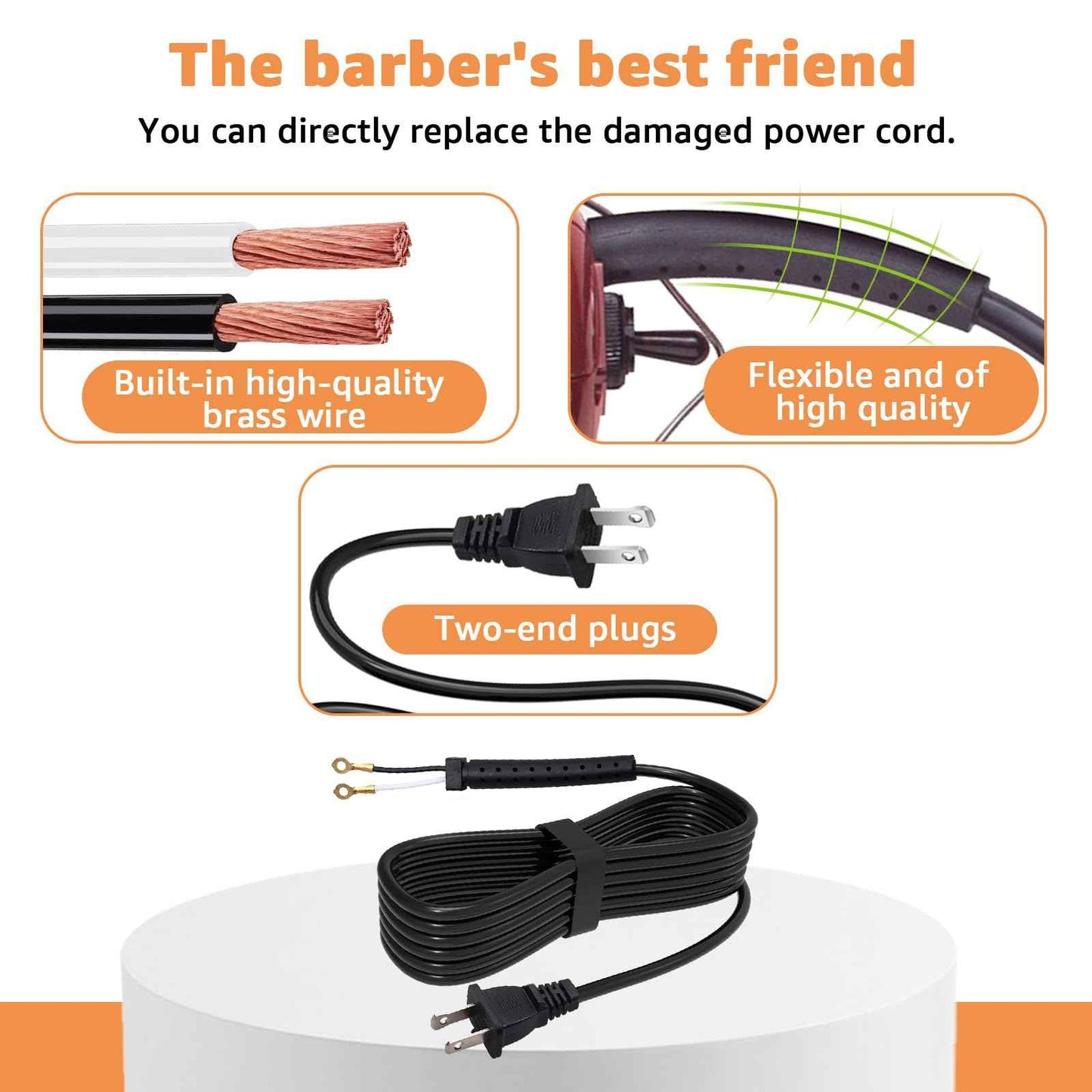 Replacement Power Cord for Oster Classic 76 Clippers - Exact Fit, Durable & Easy to Install - Compatible with Oster 76 Hair Clippers