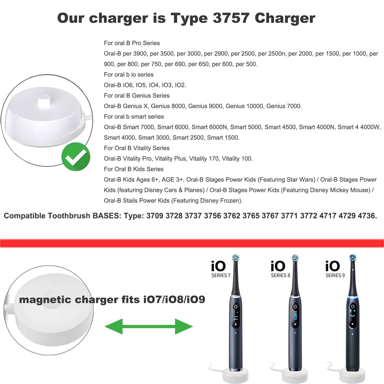 USB Charger Base for Oral-b Braun Electric Toothbrush，Replacement 5V USB 3757 Charger for Oral-B,Portable Travel Charging Base