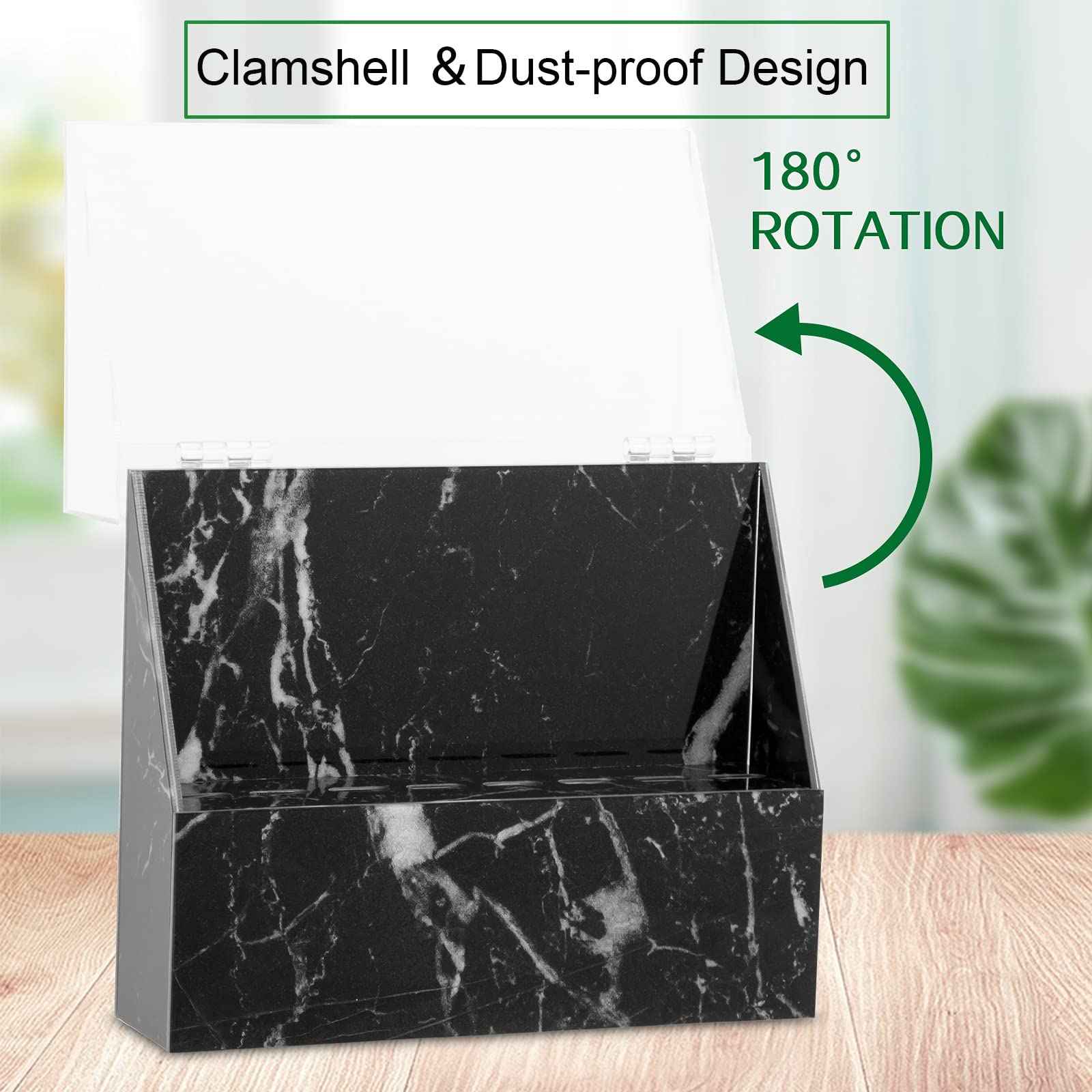 LXIANGN 8 Holes Dust-proof Eyelash Tweezers Holder Case Acrylic Marble Tweezer Stand Display Organizer with Cover for Lash Extensions (black)