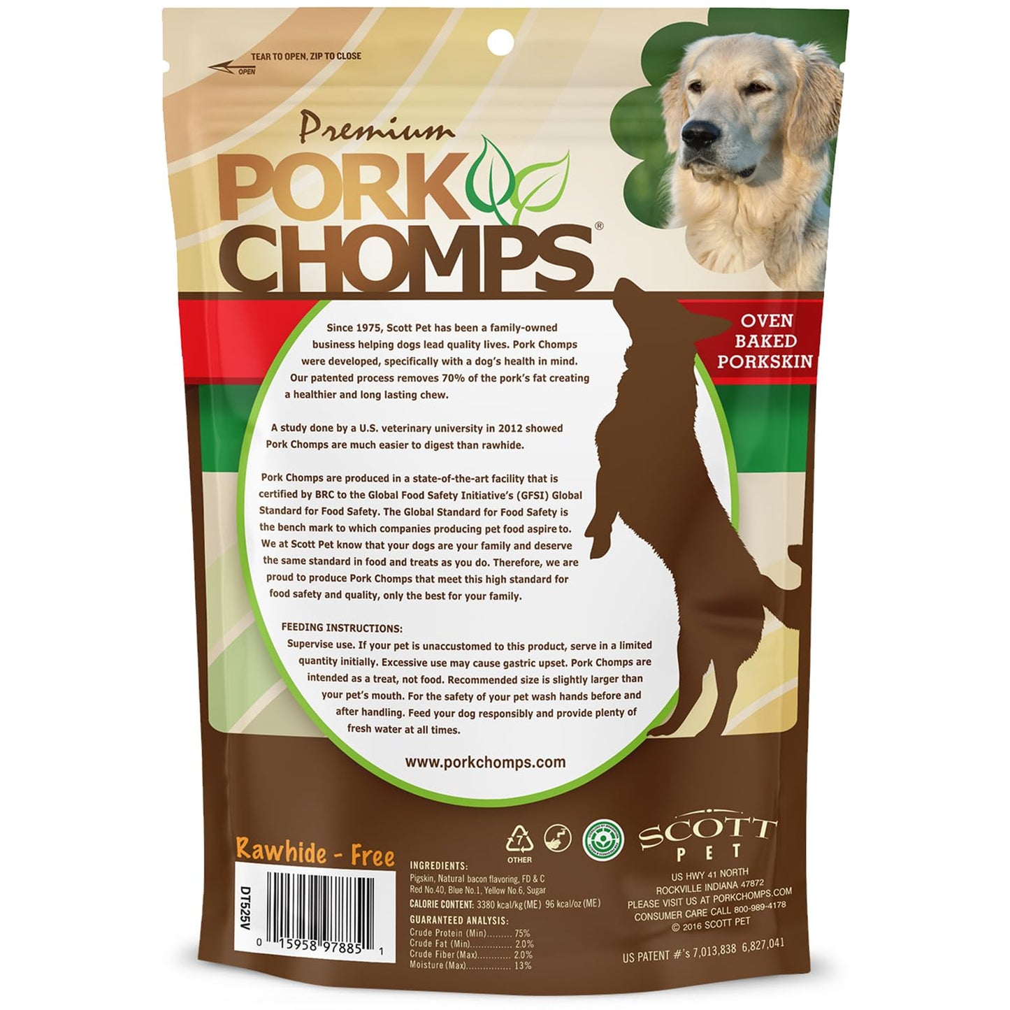 Pork Chomps Baked Pork Skin Dog Chews, 6-inch Twists, Bacon Flavor Wrap, 4 Count