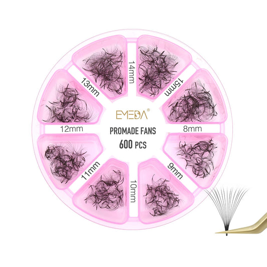 Premade Fans Eyelash Extensions 600 pcs Pointy Thin Base Promade Loose Fans Stable D Curl 8-15mm Mix Lengths Pre Made Volume Lashes with Reusable Silicone Pad by EMEDA (16D 0.05 D 8-15mm)