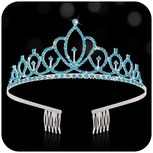 Hapdoo Blue Tiara Crown for Women Girls, Princess Crown with Combs Elegant Rhinestone Bridal Headband for Wedding Birthday Prom Party