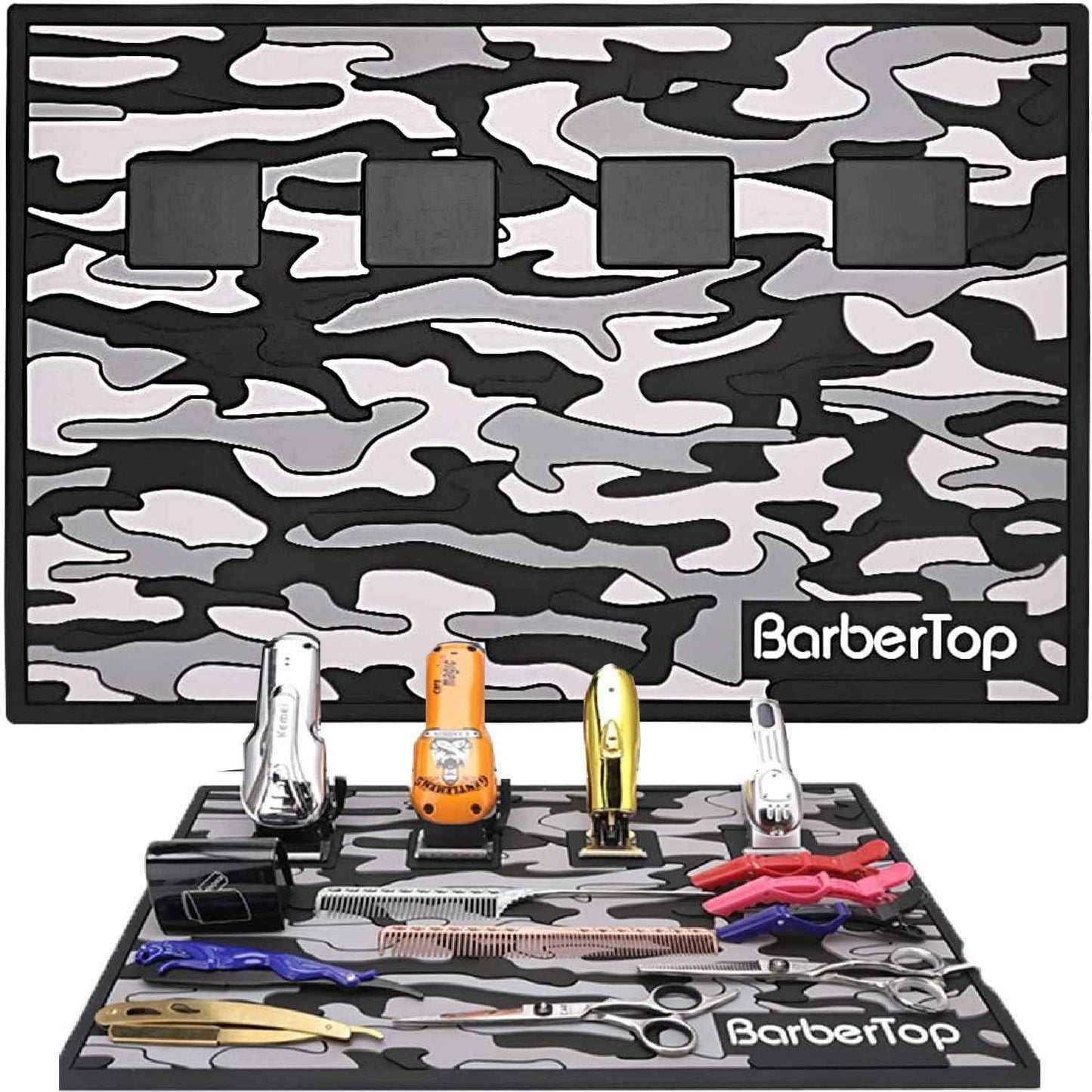 Barber Magnetic Mats,Anti-Slip Flexible Rubber Scissors Salon Mat,11.8Wx17.7L Tools Countertop Silicone Heat Resistant Styling Tools Magnetic Organizer Mat Magnetic Hair Clippers Mat (Black)