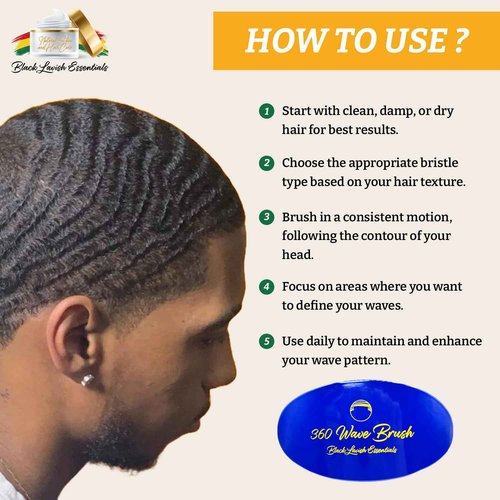 Black Lavish Essentials Men’s Hair Brush, Build Deeper, Hard Boar Bristle Curved, Perfect for Styling Hair, Ultimate Wave Grooming Tool, 360 Wave Brush (Blue, Medium-Hard Bristle)