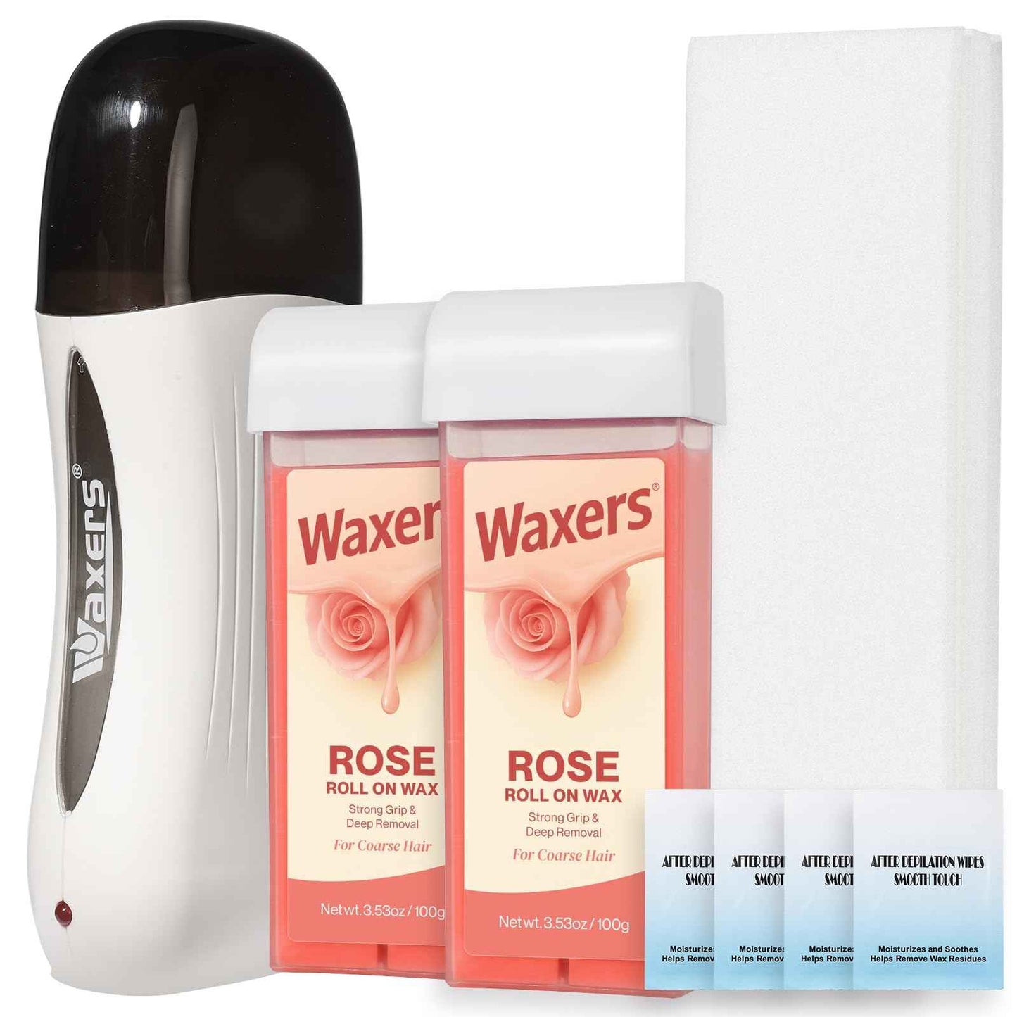 Waxers Roll on Wax Kit Professional Soft Wax Roller Depilatory for Coarse & Thick Hair Removal Waxing Roller Cartridge for Women Men at Home Rose