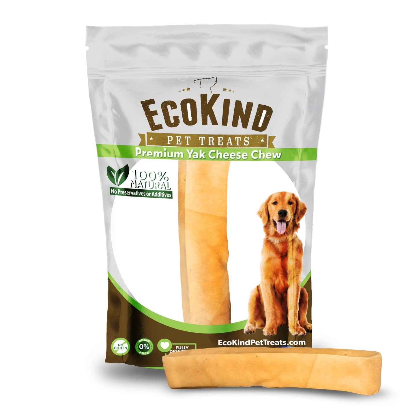 EcoKind Premium Gold Yak Cheese Himalayan Dog Chews, Dog Treats Large Breed, All Natural, High Protein, for Aggressive Chewers, Large - 1 Chew