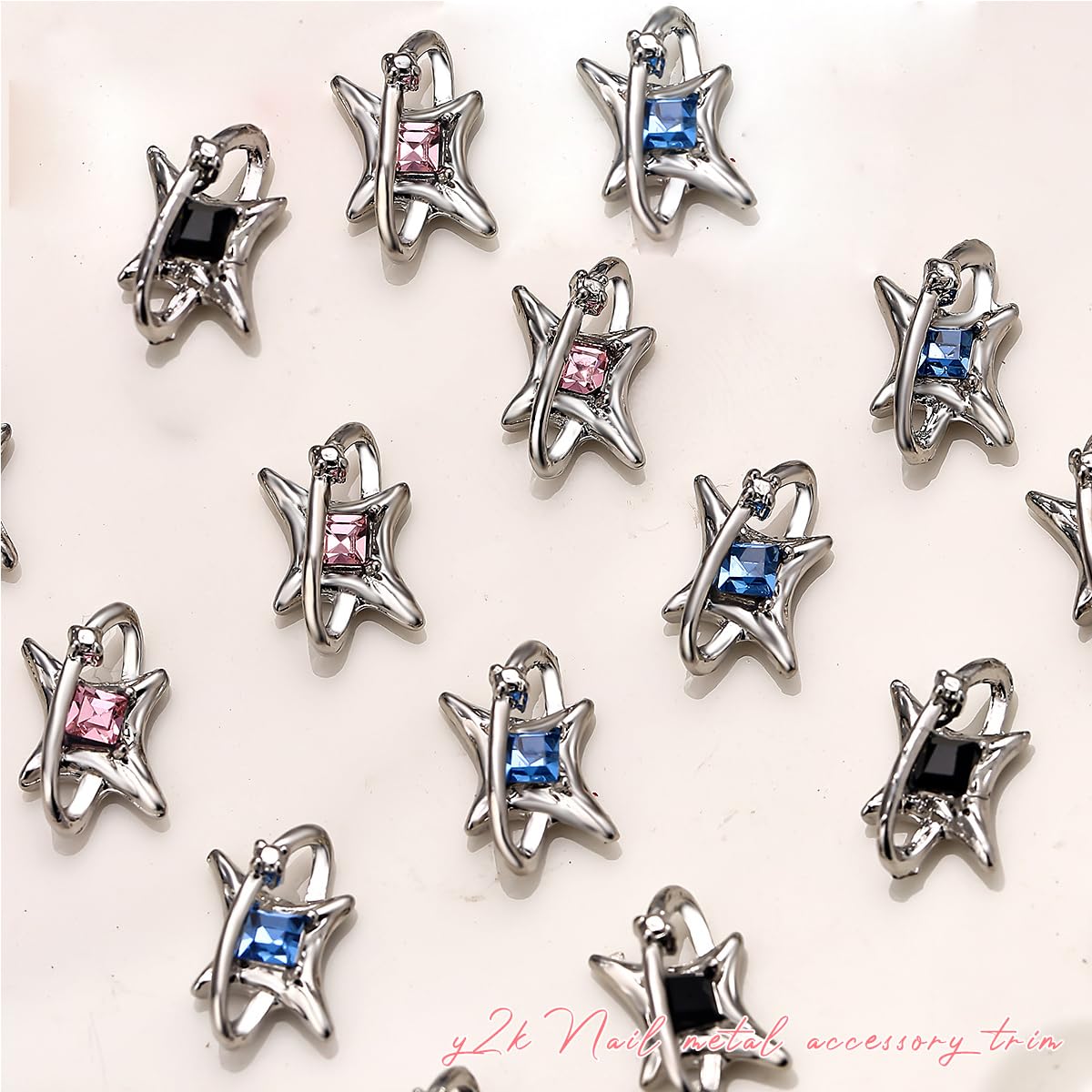 NEWSPIED Shiny Star Nail Charms 3D Alloy Crystal Nail Art Charms Y2k Star Rhinestones for Nails Exquisite Diamond Designs Silver Nail Gems for Women DIY Acrylic Nails Jewels Decoration Accessories