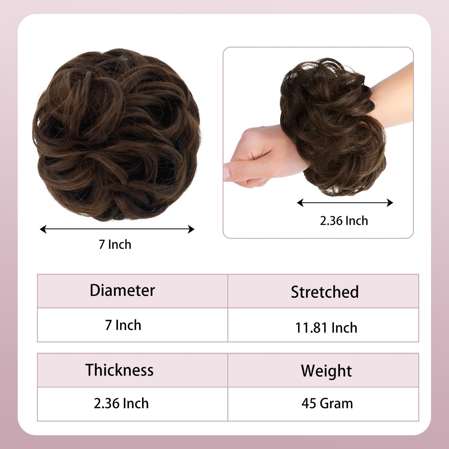 Lynclare 2PCS Messy Bun Hair Piece Wavy Synthetic Hair Extensions，Curly messy Bun Scrunchie Extension for Women， Chignon Tousled Updo Ponytail Hairpieces with Elastic Rubber（Chestnut Brown）