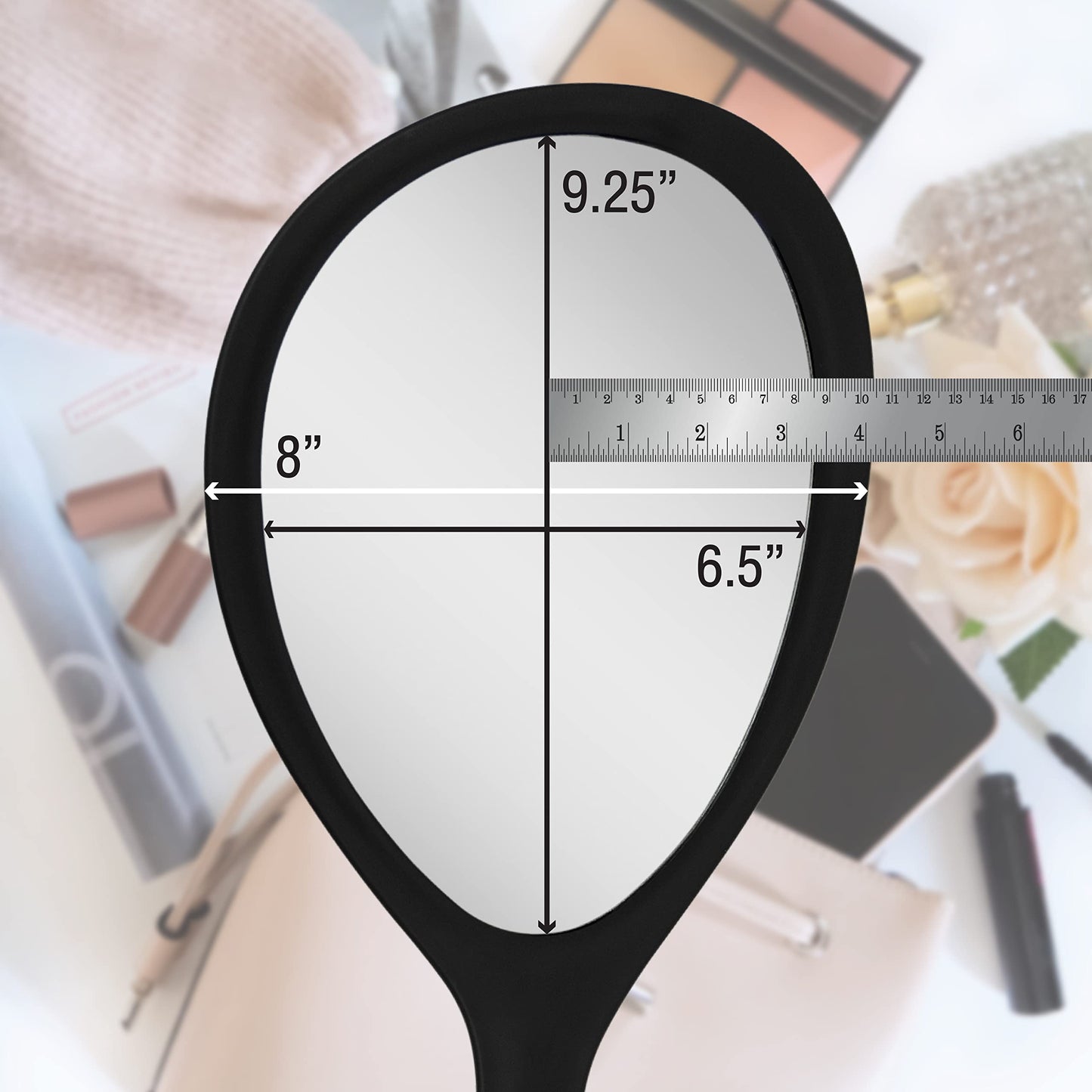 Zadro Large Hand Mirror with Handle Salon Mirrors for Hair Stylist, Big Handheld Mirror Makeup Mirror Wall Mounted Hang (Medium: 15" x 8", Black Onyx)