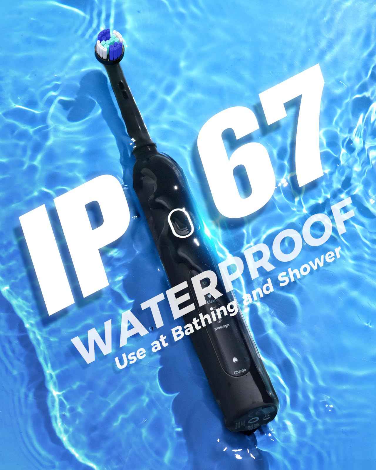 TEETHEORY Rotating Electric Toothbrush for Adults with 8 Brush Heads (2 Types), 4 Modes Deep Clean Electric Toothbrush with Rechargeable Power and 2 Min Smart Timer (1- Black, p1)