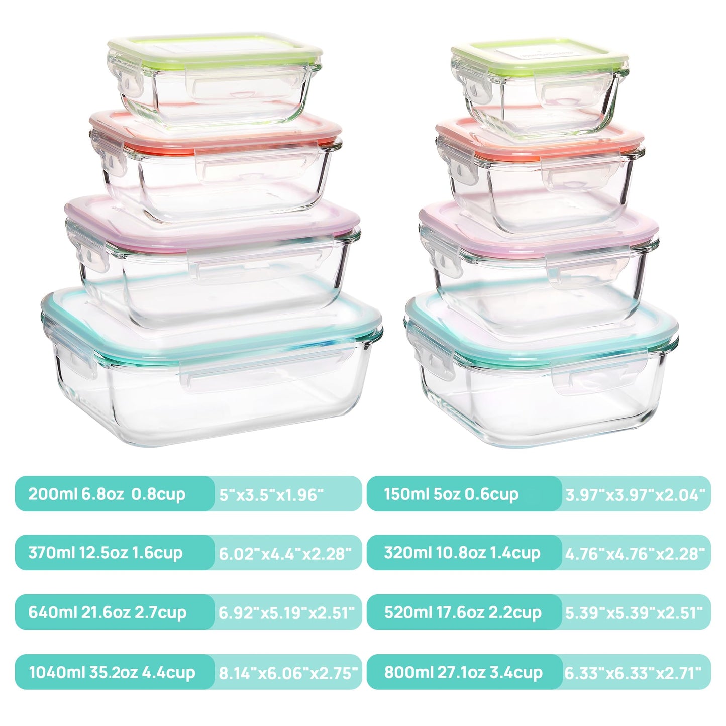 Vtopmart 8 Pack Glass Meal Prep Container with Lids, Snapware Lunch Containers for Food Storage, Airtight Kitchen Container for Leftover, Microwave, Oven, Freezer and Dishwasher Safe, BPA Free