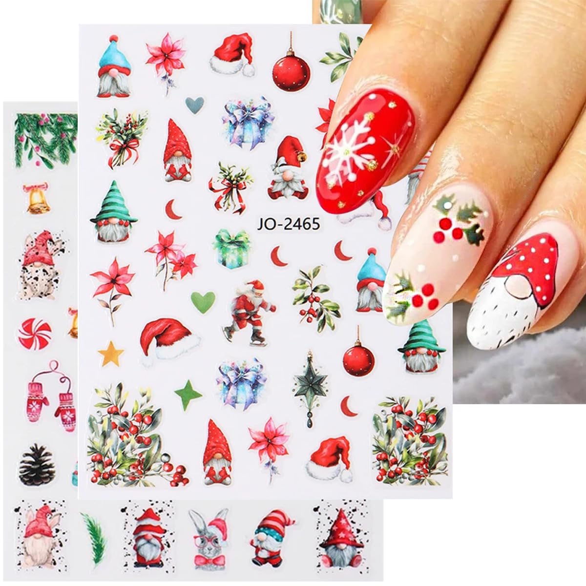 8 Sheets Christmas Nail Art Stickers 3D Self-Adhesive Cute Holiday Nail Stickers Snowmen Santa Claus Elk Designs Sticker Acrylic Nail Supplies Winter Nail Decals for Women Girls Manicure Decoration