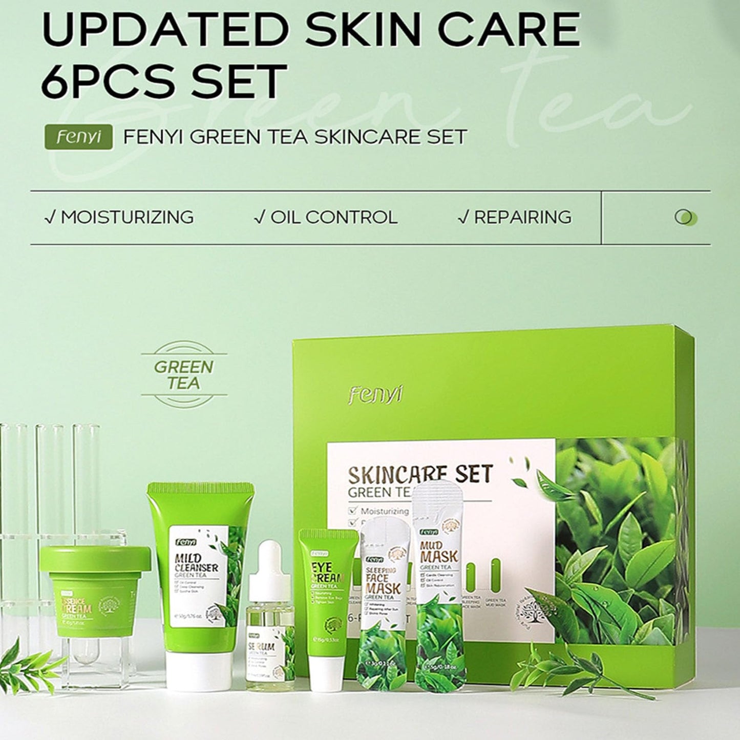 Green Tea Skincare Set, 19-In-1 Skincare Gift Set, With Natural Extracts,Cleanser,Face Serum, Face Cream, Eye Cream, Facial Mask And Mud Mask,Moisturizing Skincare Set For Teen Girls