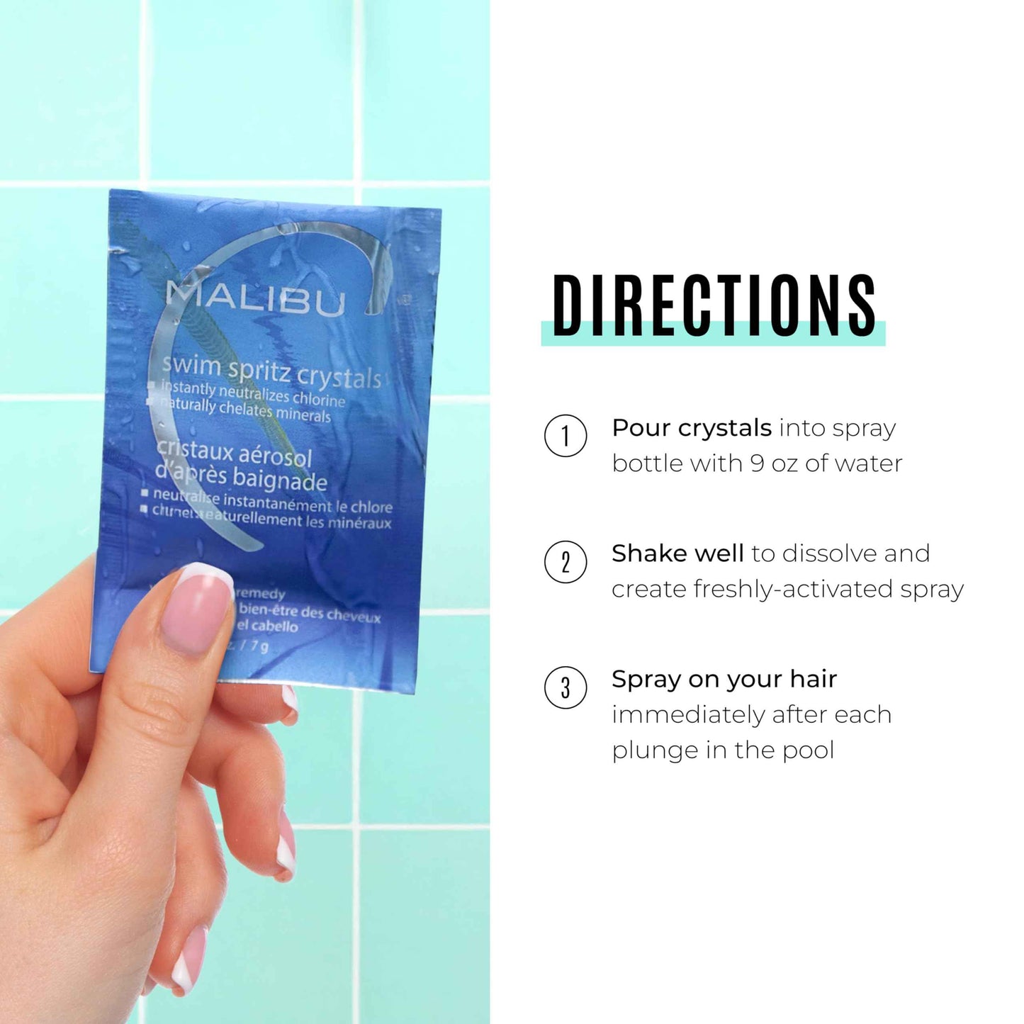 Malibu C Swim Spritz Crystals - Freshly Activated Vitamin C Hair and Skin Spray for Post-Swim Chlorine Removal - 100% Vegan and Cruelty-Free (12 Packets)