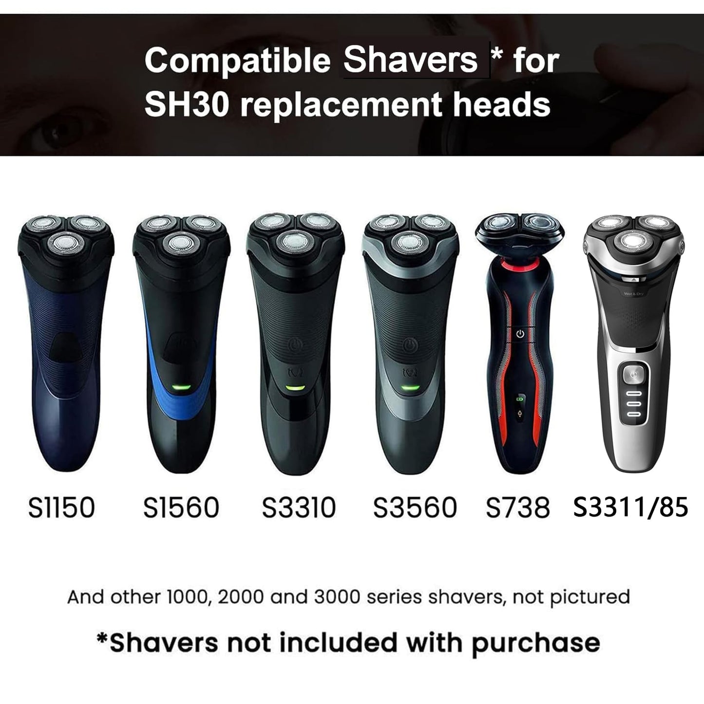 SH30 Replacement Heads for Philips Norelco Series 3000, 2000, 1000 Shavers and S738 Click and Style Fits The Following Models: S1150, S1015, S1100, S1560 Replacement Blades