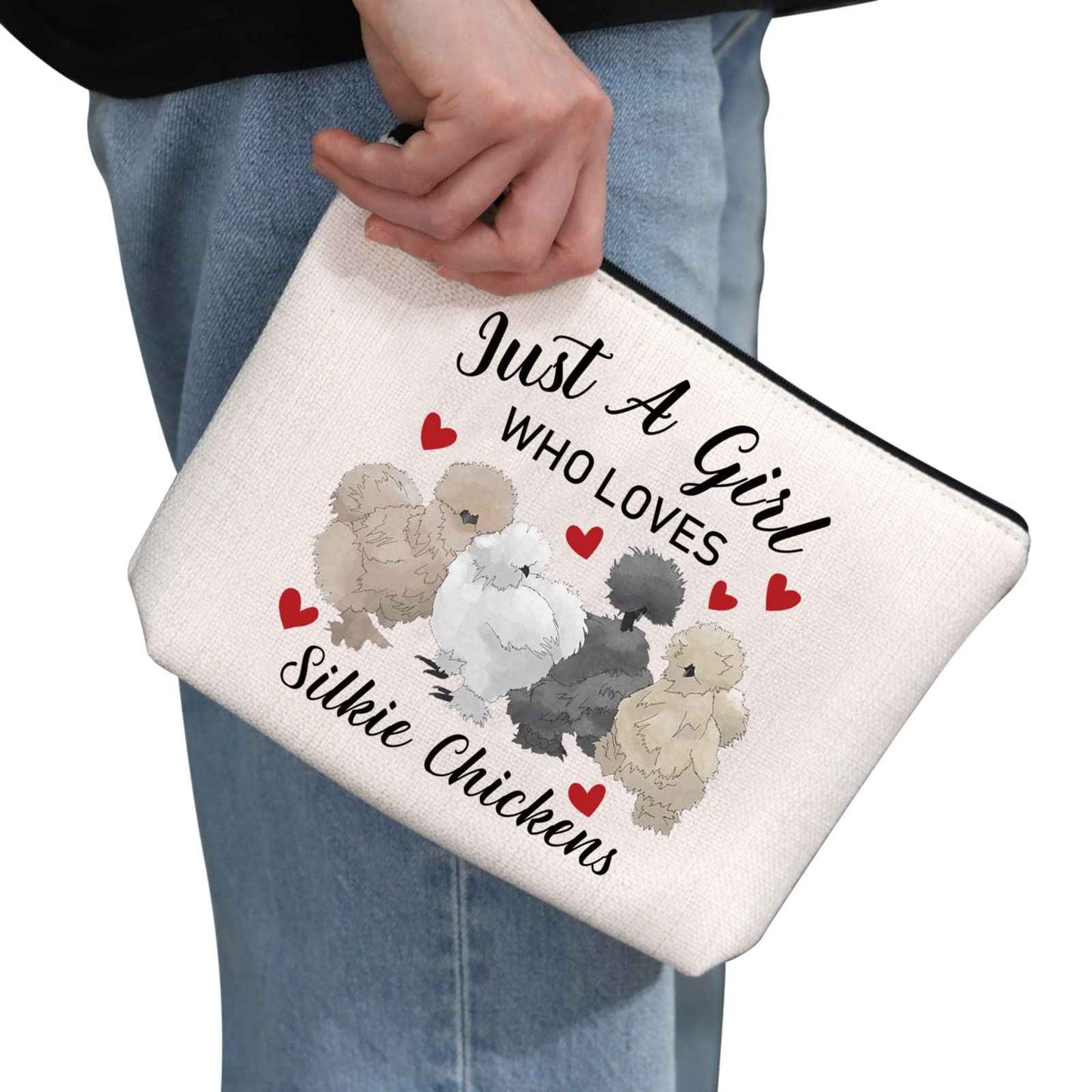 G2TUP Silkie Chicken Lover Gift Who Loves Silkie Chickens Makeup Bag Silkie Chicken Owner Cosmetic Bag Crazy Chicken Lady Zipper Travel Bag (Who Loves Silkie Chickens White Bag)