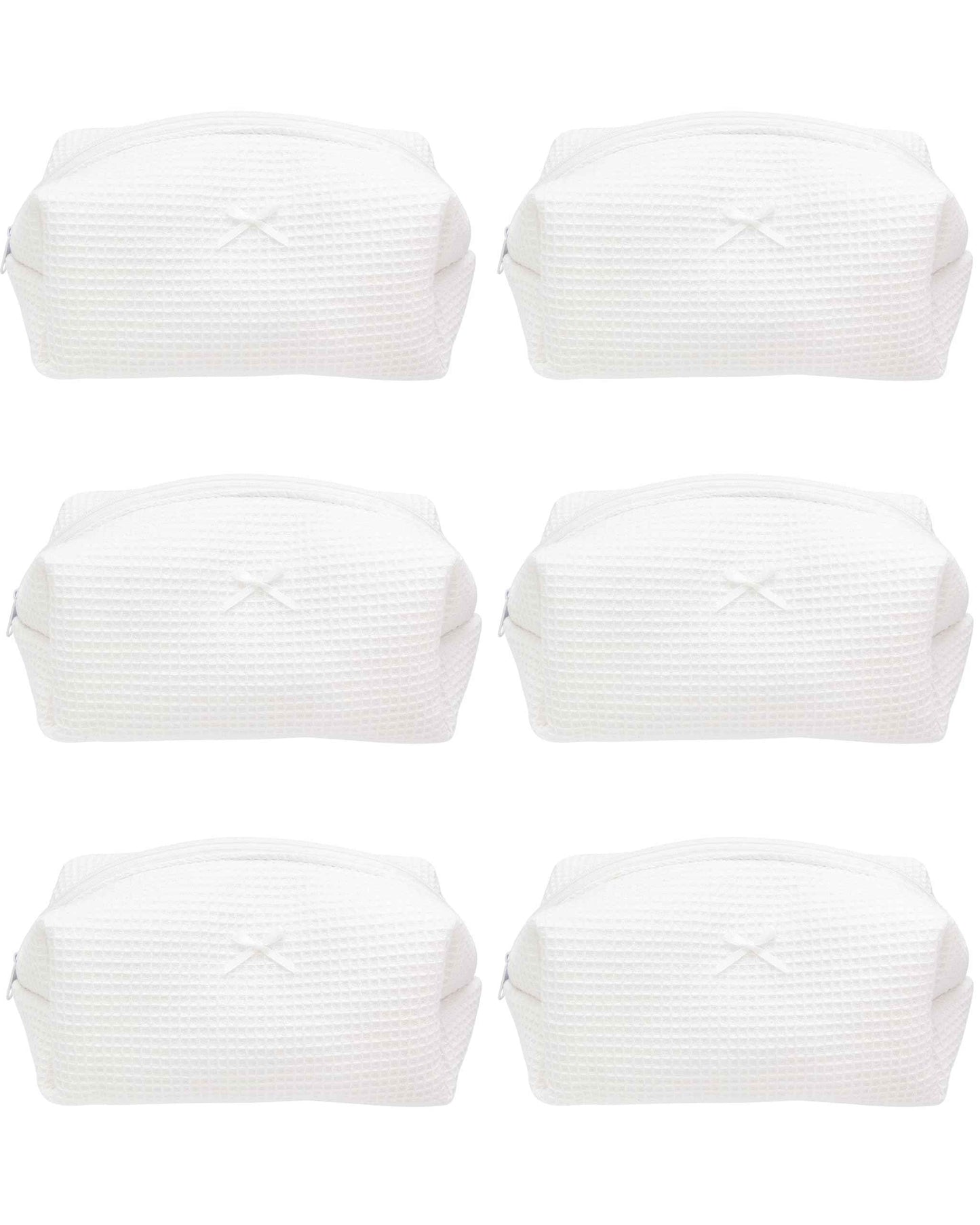 PAZIMIIK 6PCS Cozy Makeup Bag SET Travel Cosmetic Bag for Women Soft Toiletry Bag Aesthetic Makeup Organizer Portable Large Zipper Pouch for Skincare Beauty Accessories Brushes Waffle Check White