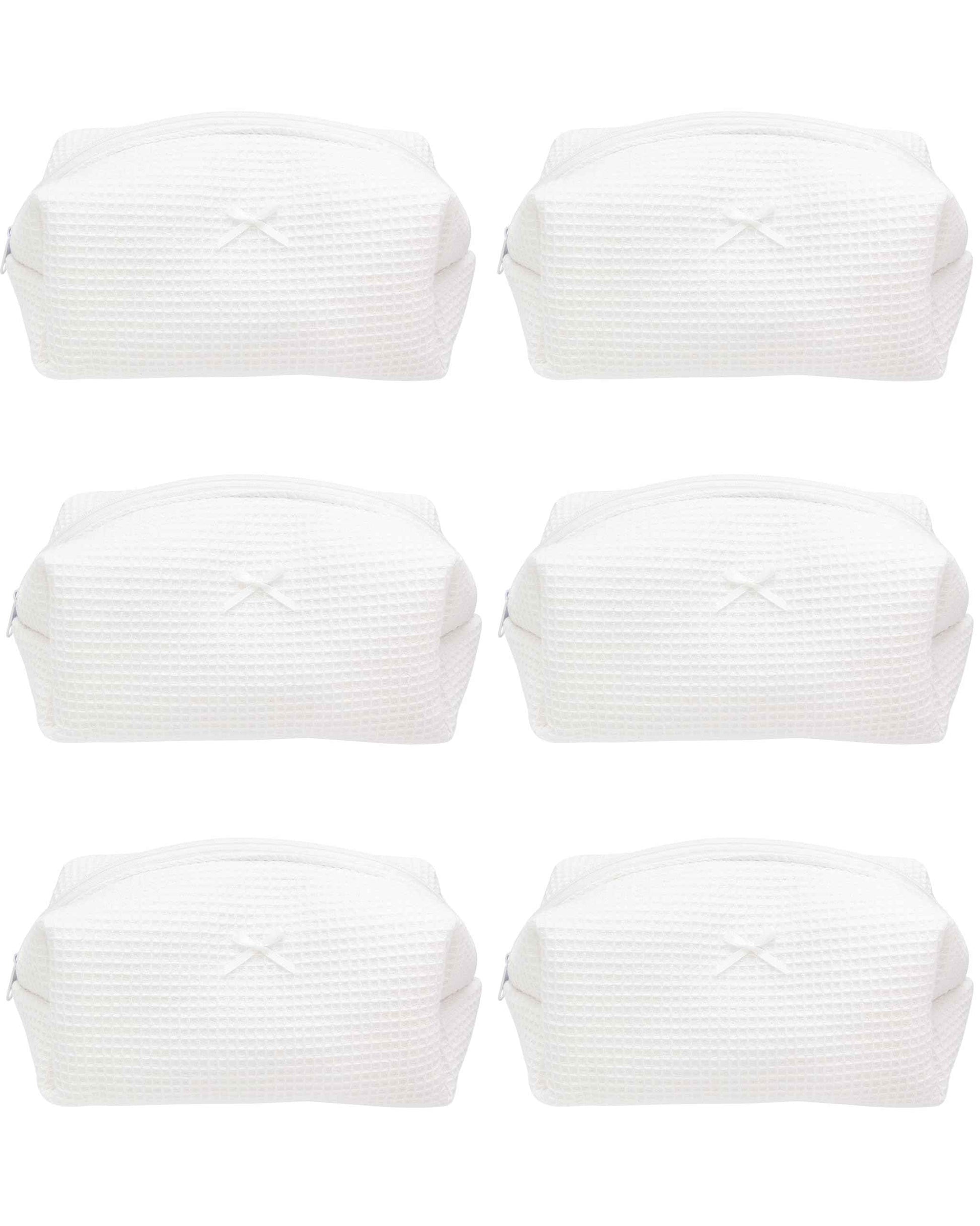 PAZIMIIK 6PCS Cozy Makeup Bag SET Travel Cosmetic Bag for Women Soft Toiletry Bag Aesthetic Makeup Organizer Portable Large Zipper Pouch for Skincare Beauty Accessories Brushes Waffle Check White