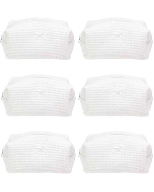 PAZIMIIK 6PCS Cozy Makeup Bag SET Travel Cosmetic Bag for Women Soft Toiletry Bag Aesthetic Makeup Organizer Portable Large Zipper Pouch for Skincare Beauty Accessories Brushes Waffle Check White