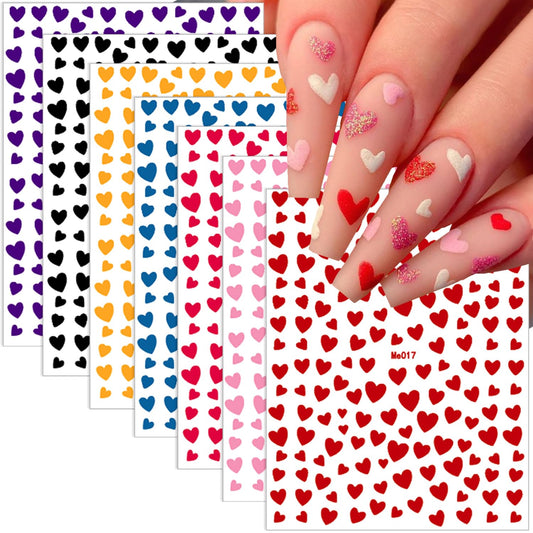 10 Sheets Heart Nail Stickers Heart Love Nail Art Stickers 3D Self-Adhesive Glitter Colorful Valentine's Day Heart Nail Decals Heart Nail Art Charms Design for Women Girls Acrylic Nail DIY Decoration