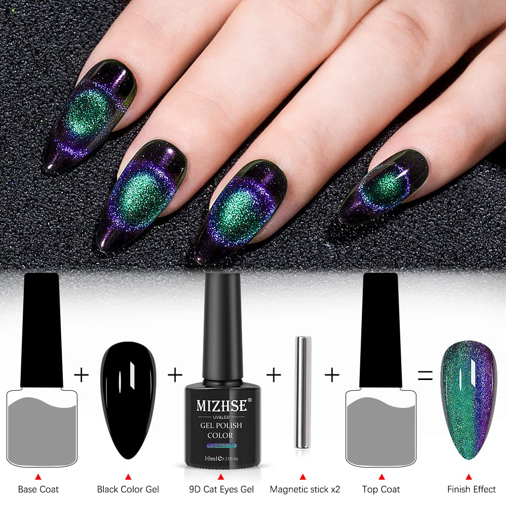 MIZHSE 9D Cat Eye Gel Nail Polish Magnetic Cat Eye Gel Nail Polish Magnetic Gel Nail Polish with Chameleon Magic Effect 10ml with 1 Magnet