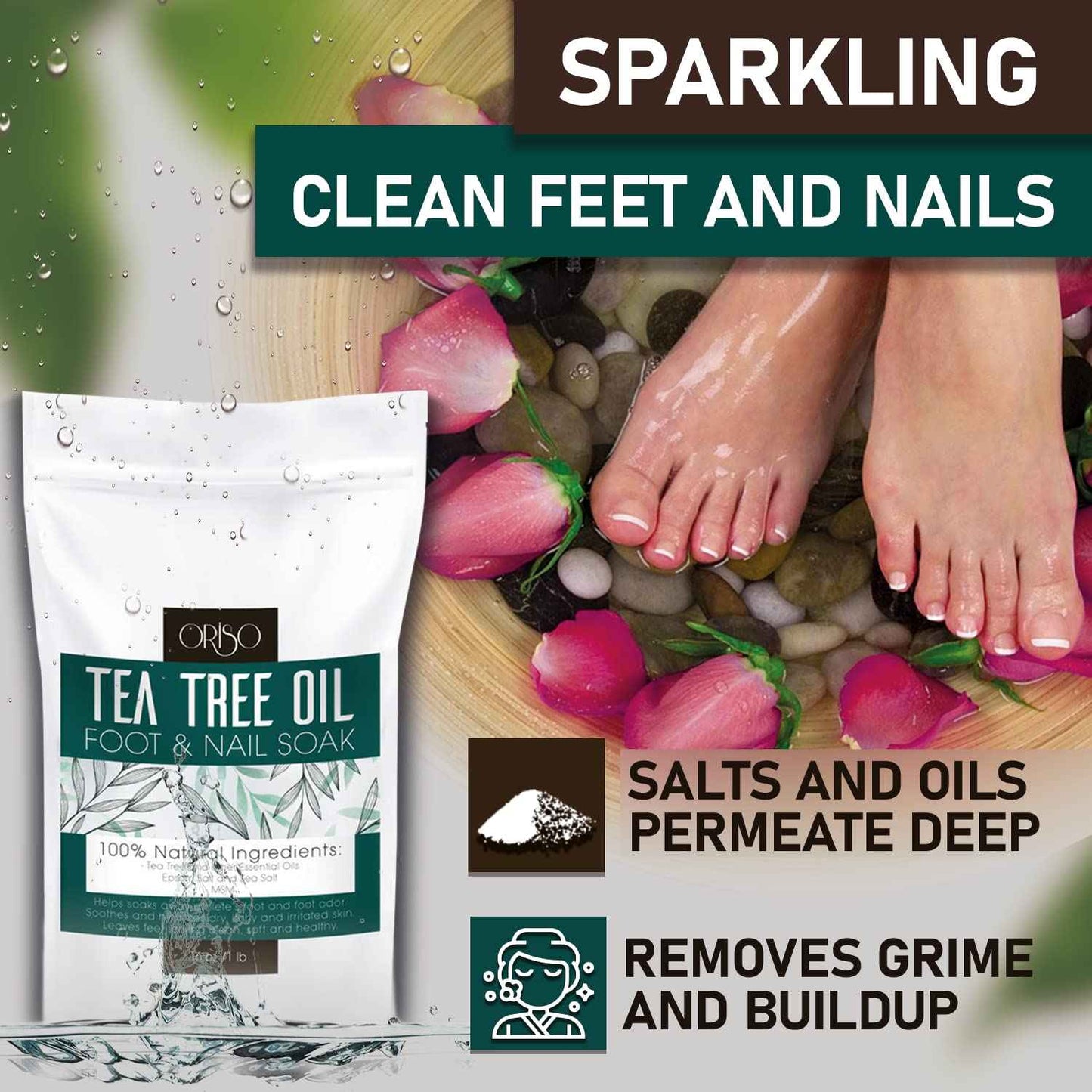 Tea Tree Oil Body Wash and Tea Tree Oil Foot Soak - Athletes Foot Treatment for Cracked and Dry Feet - Stubborn Foot Odor - Softens Calluses - Better Toe Nail Health