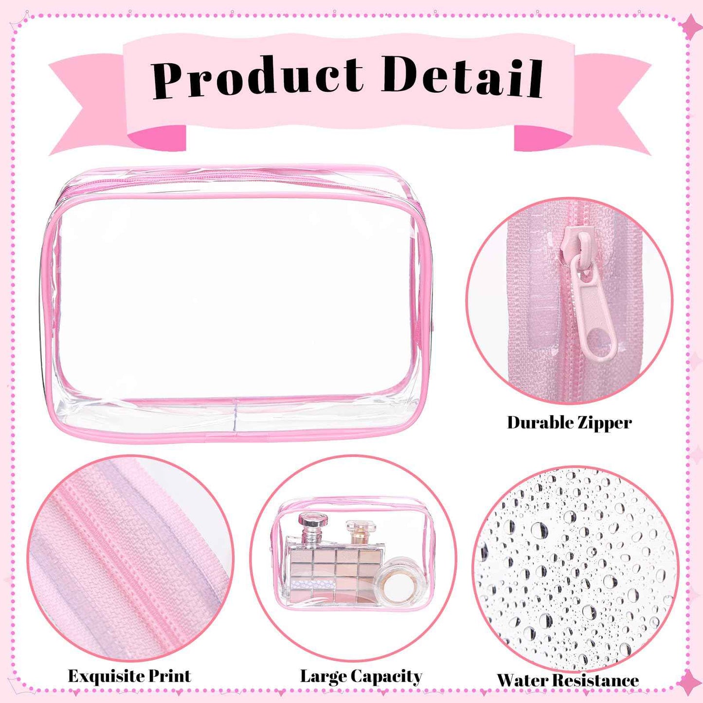 Shinylin 15 Pcs Pink and Purple Clear Makeup Bag with Zipper PVC Toiletry Bag Portable Waterproof Make up Pouches Clear Makeup Case Organizer for Women Travel Toiletries Bathroom Organizing