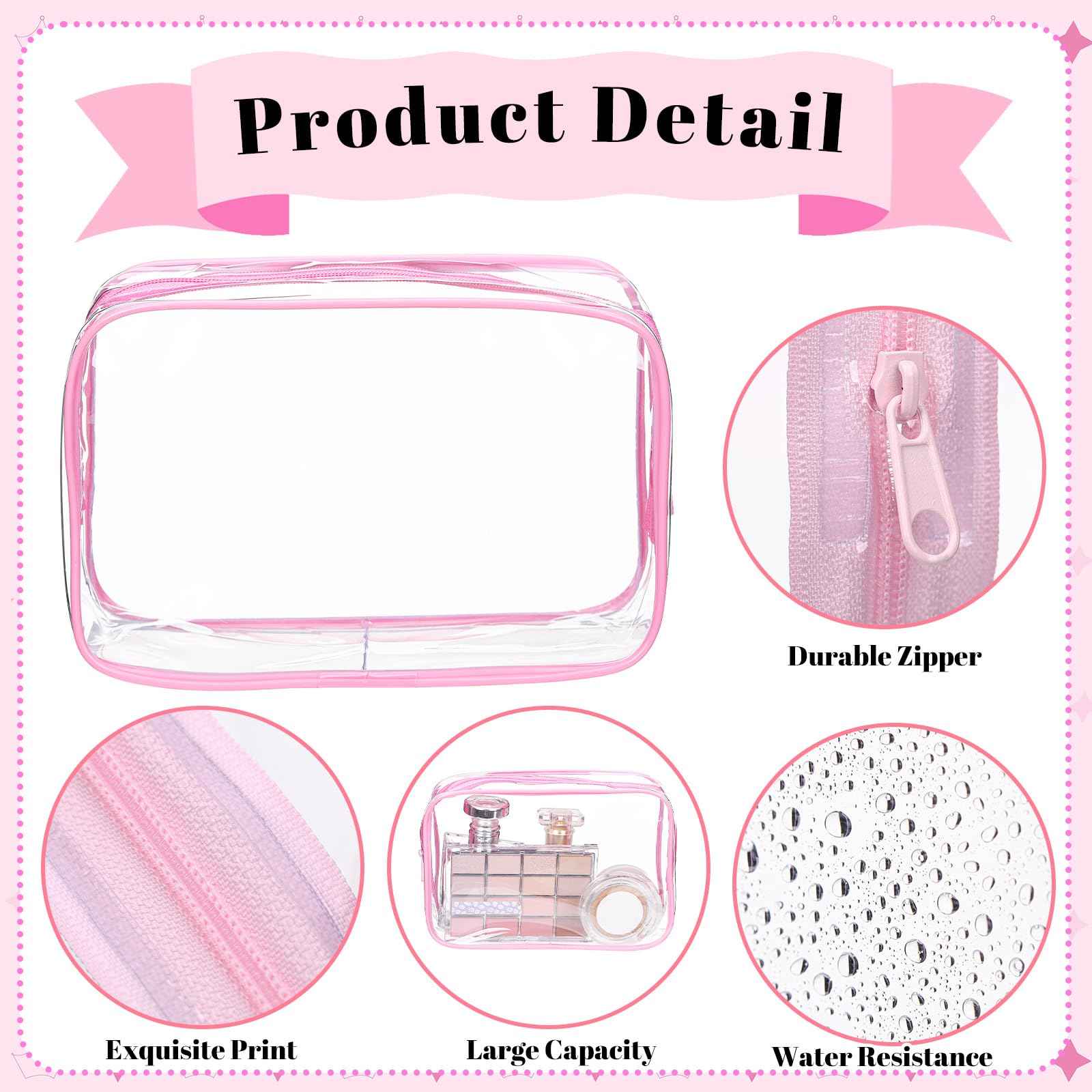 Shinylin 15 Pcs Pink and Purple Clear Makeup Bag with Zipper PVC Toiletry Bag Portable Waterproof Make up Pouches Clear Makeup Case Organizer for Women Travel Toiletries Bathroom Organizing