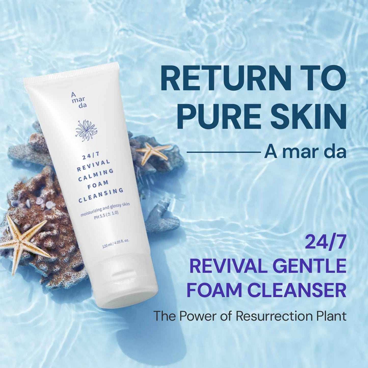 A MAR DA 24/7 Revival Foam Cleanser 120ml – Low-pH Face Wash for Sensitive Skin with Resurrection Plant, Hyaluronic Complex & Coconut-Derived Surfactants