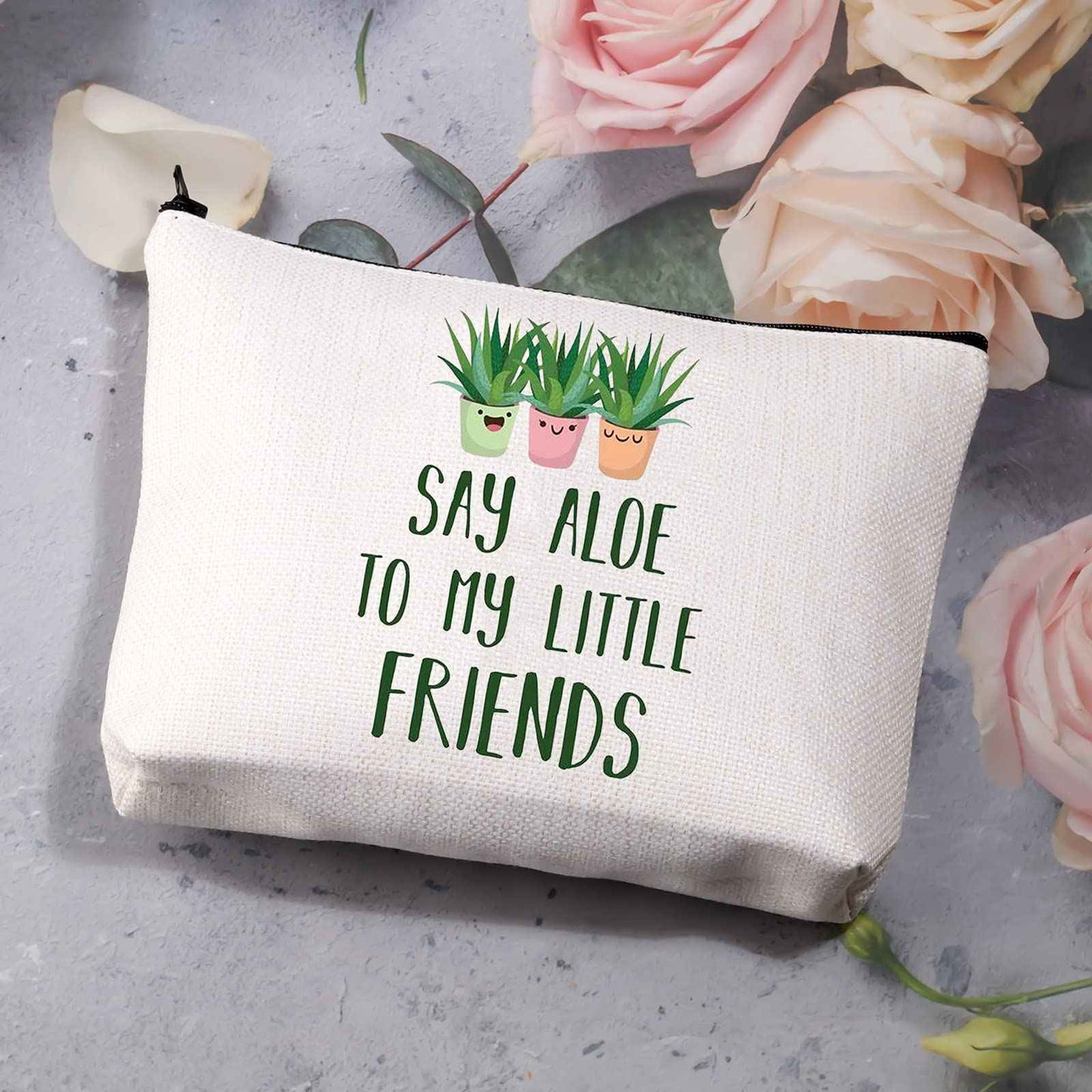 BDPWSS Plant Lover Makeup Bag For Gardener Plant Mom Succulent Planters Crazy Plant Lady Gifts Say Aloe To My Little Friends(Say aloe friends)