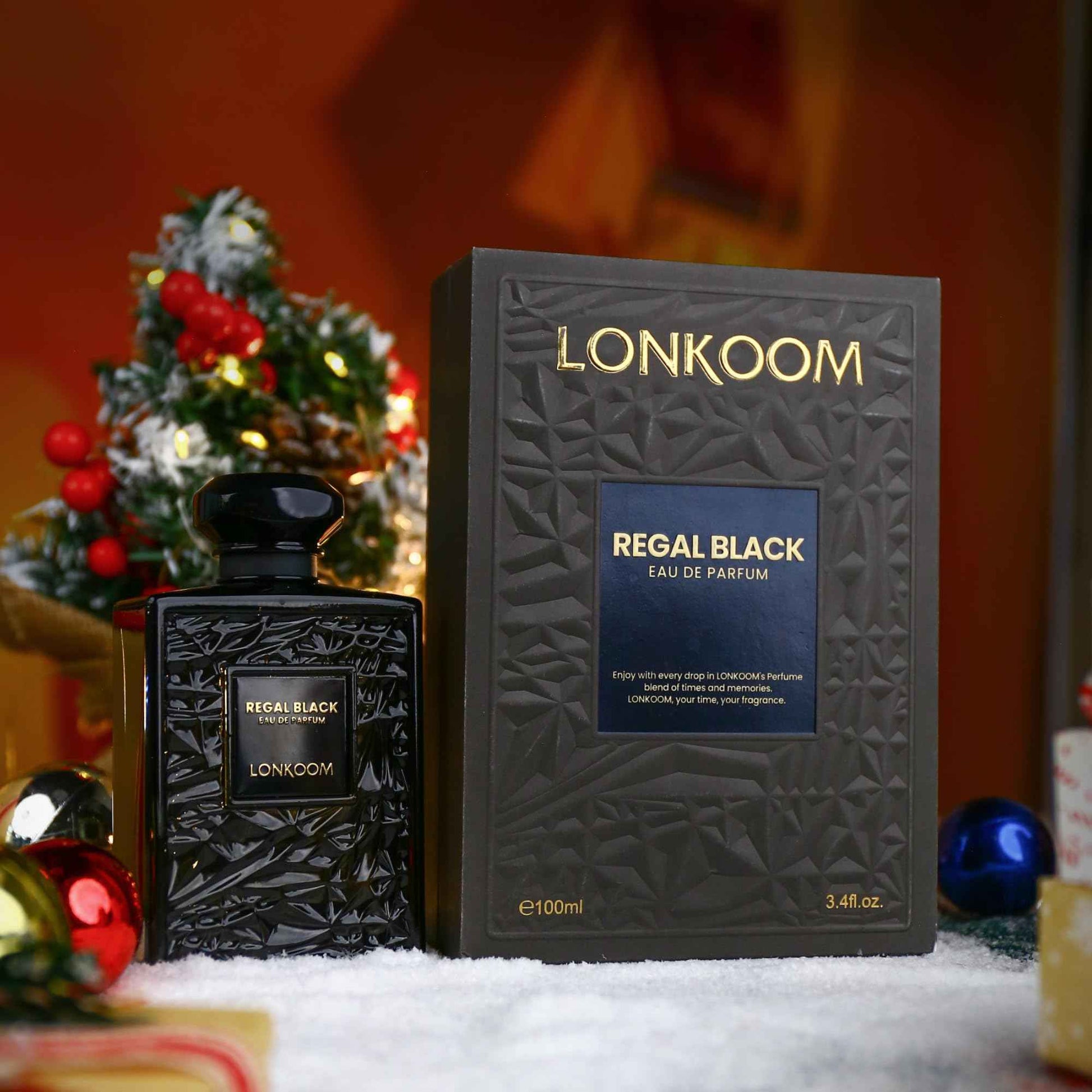 LONKOOM Regal Black Perfume for Men, Woody Spicy Eau De Parfum Spray Long-Lasting Fragrance Cologne 3.4 Fl Oz/100ml, Notes of Frankincense Black Pepper Bergamot Vetiver Papyrus Sandalwood Rose Saffron