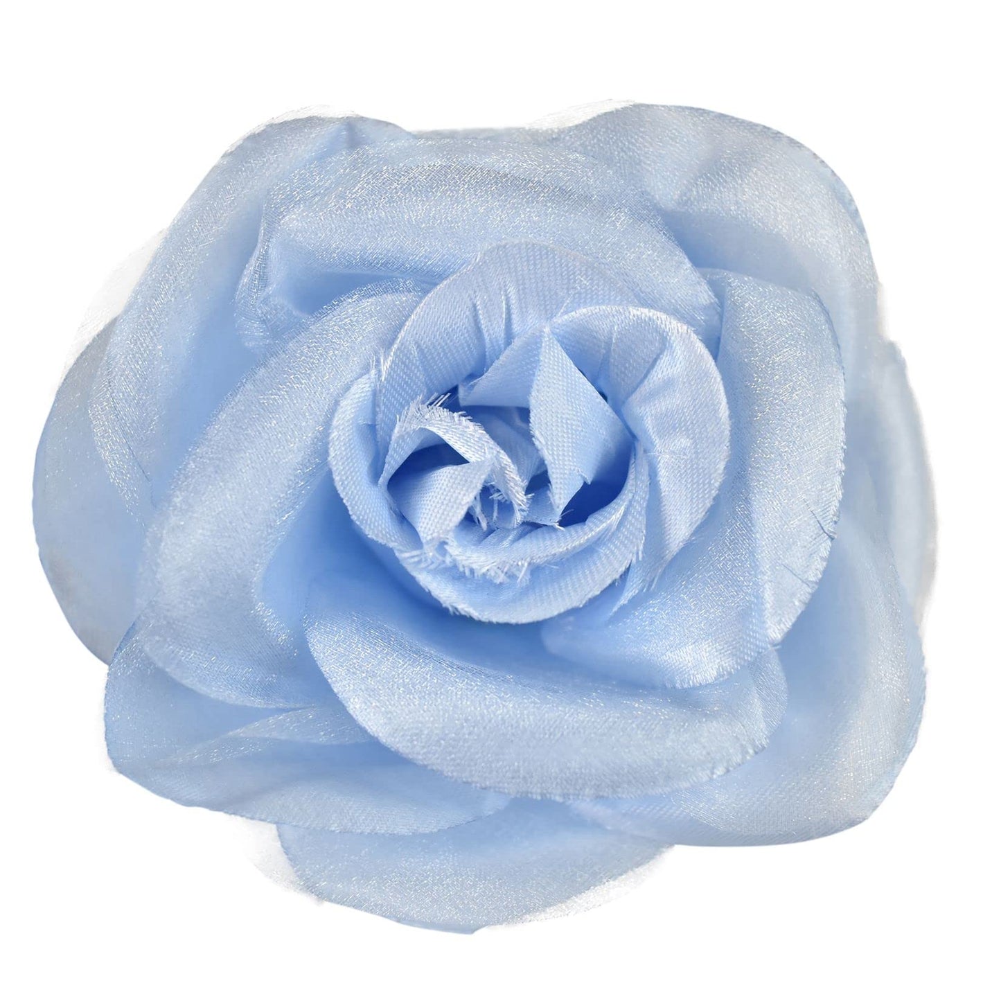 Women's Multifunction Large Rose Flower Sheer Petal Brooch Pin Hair Tie Clip, Light Blue