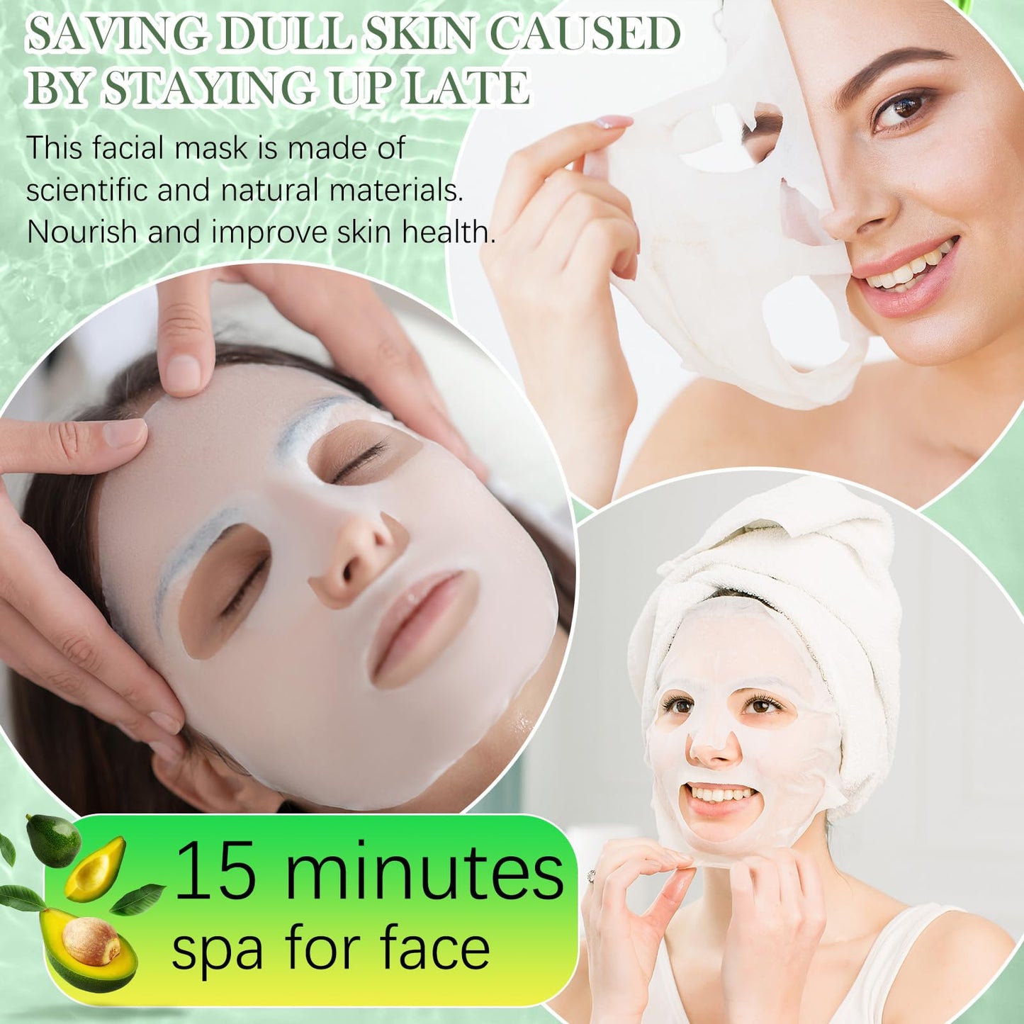 Dimsile 24 Pcs Combo Essence Face Masks Skincare Hydraiting Facial Mask Moisturizing Self Care Sheet Mask for Women Girls Home Spa Skin Care (Avocado)