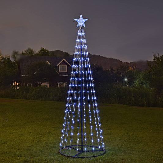 7 ft Lighted Outdoor Christmas Tree, 336 LEDs Pre-lit Christmas Cone Tree with Star Topper for Indoor and Outdoor Holiday Decorations (Cool White)