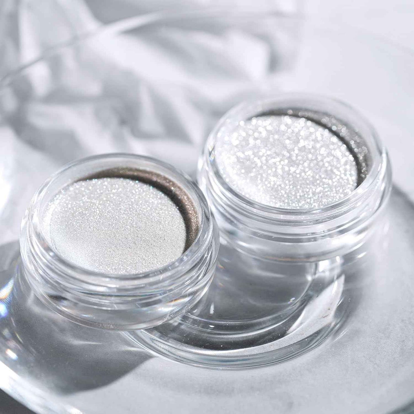 Pretty Diva White Chrome Nail Powder - 2 Colors White Pearl and Moonlight Chrome Powders for Nails, Highlight Moonlight Mirror Nails Powder Metalic Pigment