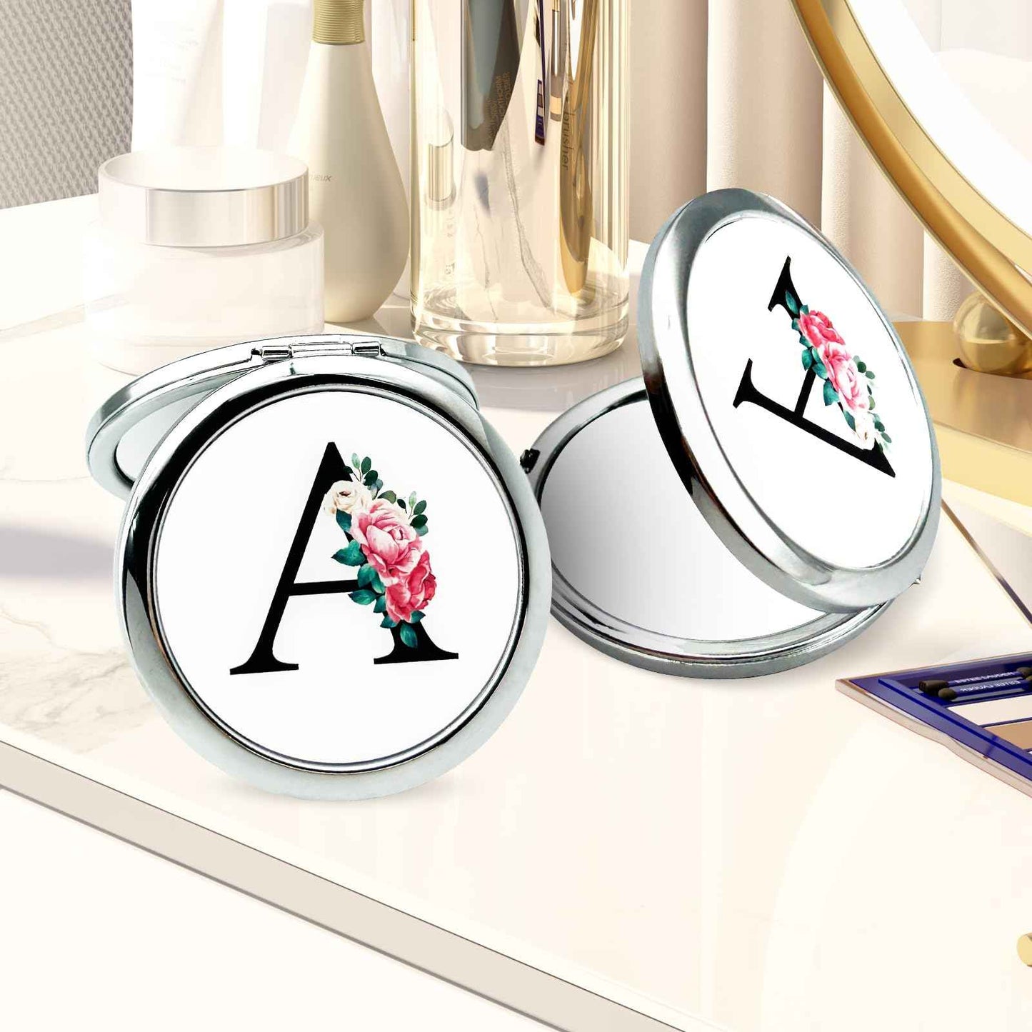 JEKUGOT Personalized Makeup Mirror Small Mirror Pocket Mirror Bride To Be Gifts Engagement Gifts Personalized Gift Mirrors A-Z Gifts for Women Birthday Gifts(M)