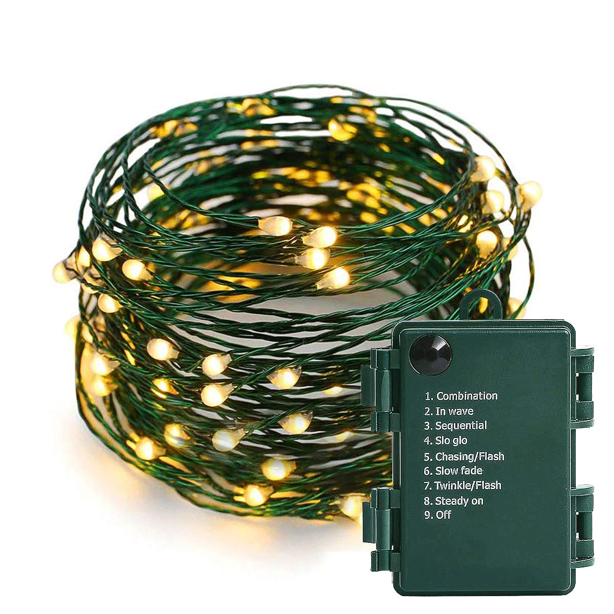 Battery Operated String Lights - 18FT 50 Micro LEDs Starry Lights Christmas Lights Fairy Lights Firefly Lights with Dark Green Copper Wire for Christmas Tree Wreath DIY Wedding, Waterproof, Warm White