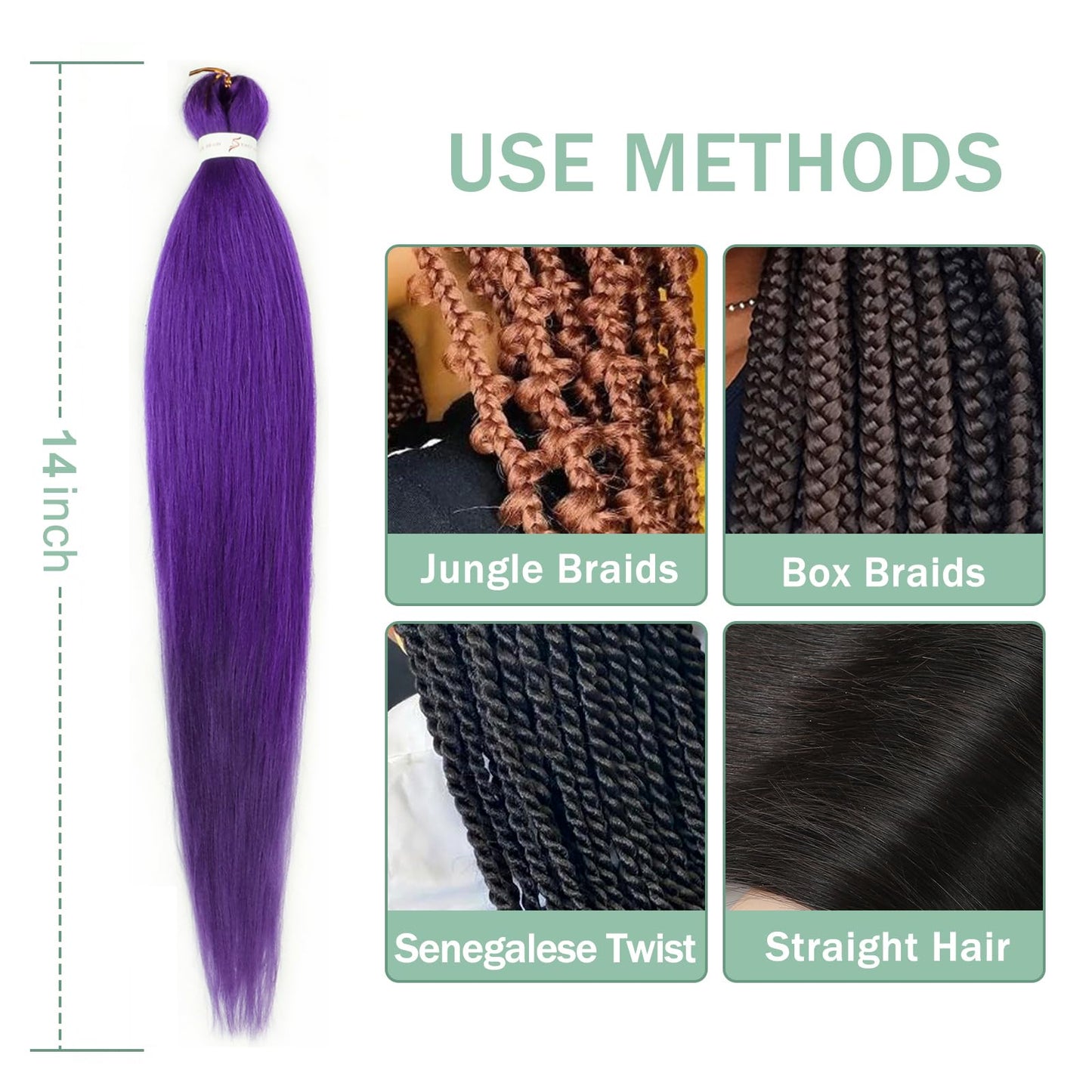 Purple Braiding Hair Pre stretched 14 Inch 3 Packs Kanekalon Pre-stretched Braiding Hair EZ Braid Yaki Texture Synthetic Hair Extensions for Crochet Box Braids