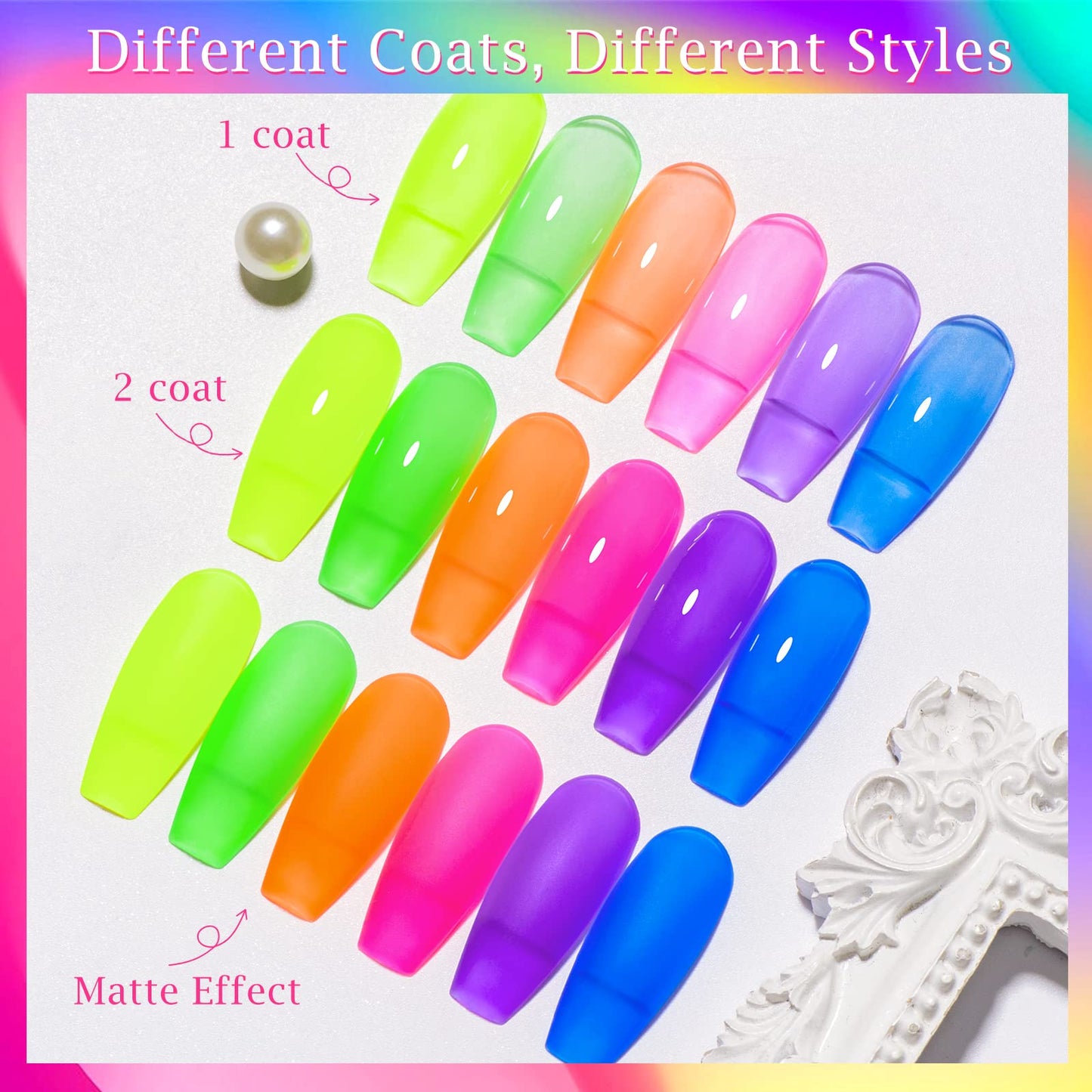 MTSSII Jelly Gel Nail Polish Translucent Neon Nail Polish Hot Pink Blue Purple Rainbow Neon Yellow Green Orange Gel Polish See Through Nail Trend Gel Soak Off UV LED Nail Art Manicure Kit