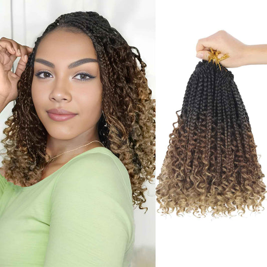Boho Braids Crochet Hair Pre Looped 10 Inch - Goddess Box Braids Crochet Hair for Black Women with Curly Ends, 8 Packs Boho Crochet Braids Pre Looped 1B-30-27