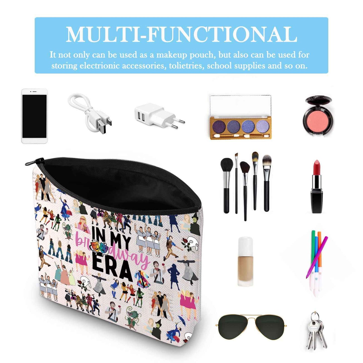 GJTIM Musical Gift Theatre Bag In My Musical Era Musical Theatre Gift Musical Zipper Pouch Makeup Bag (BWayEra Bag)