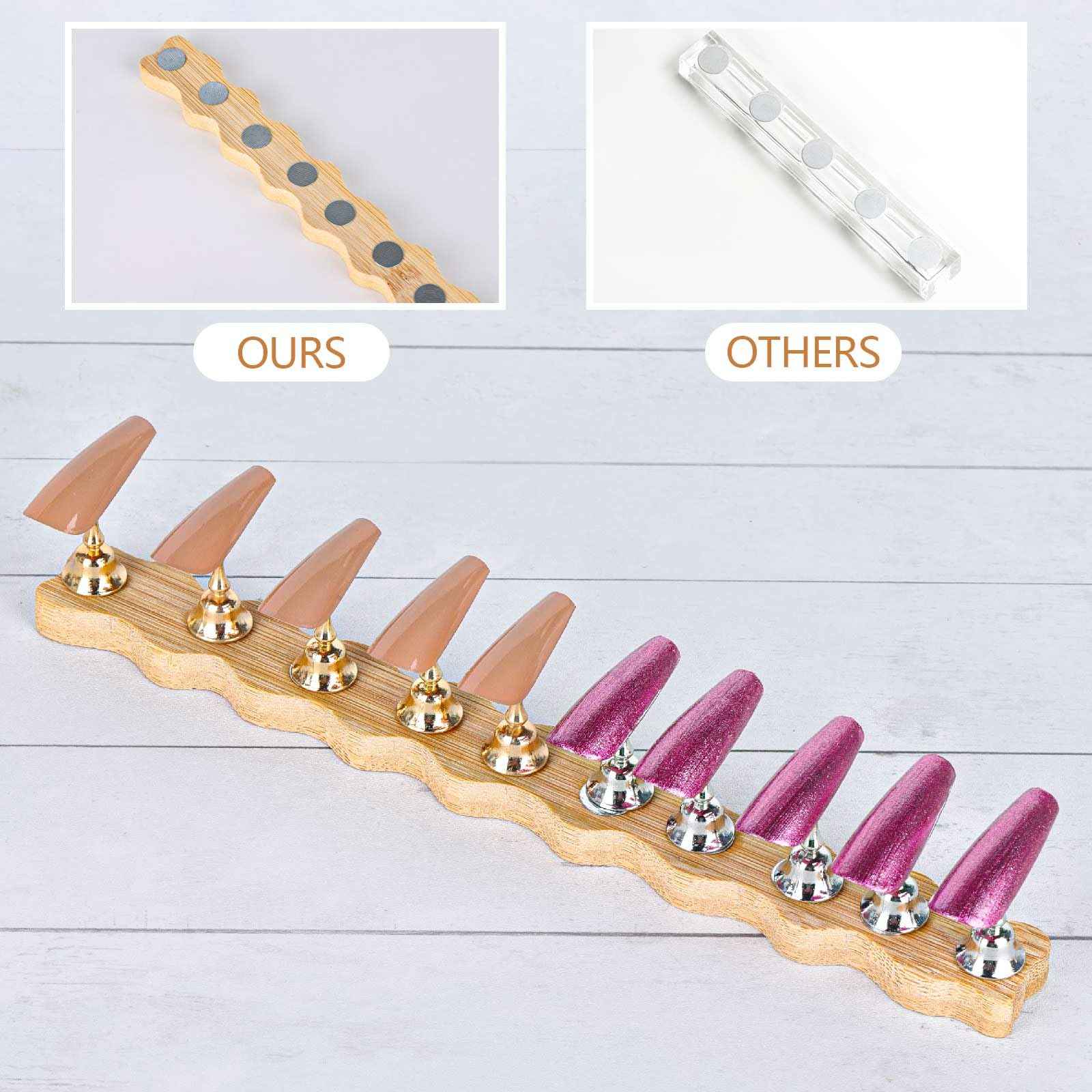 Tbestmax 2 Sets Nail Holder Stand for Press on Nails Display Wooden Wave Shape Nails Holder