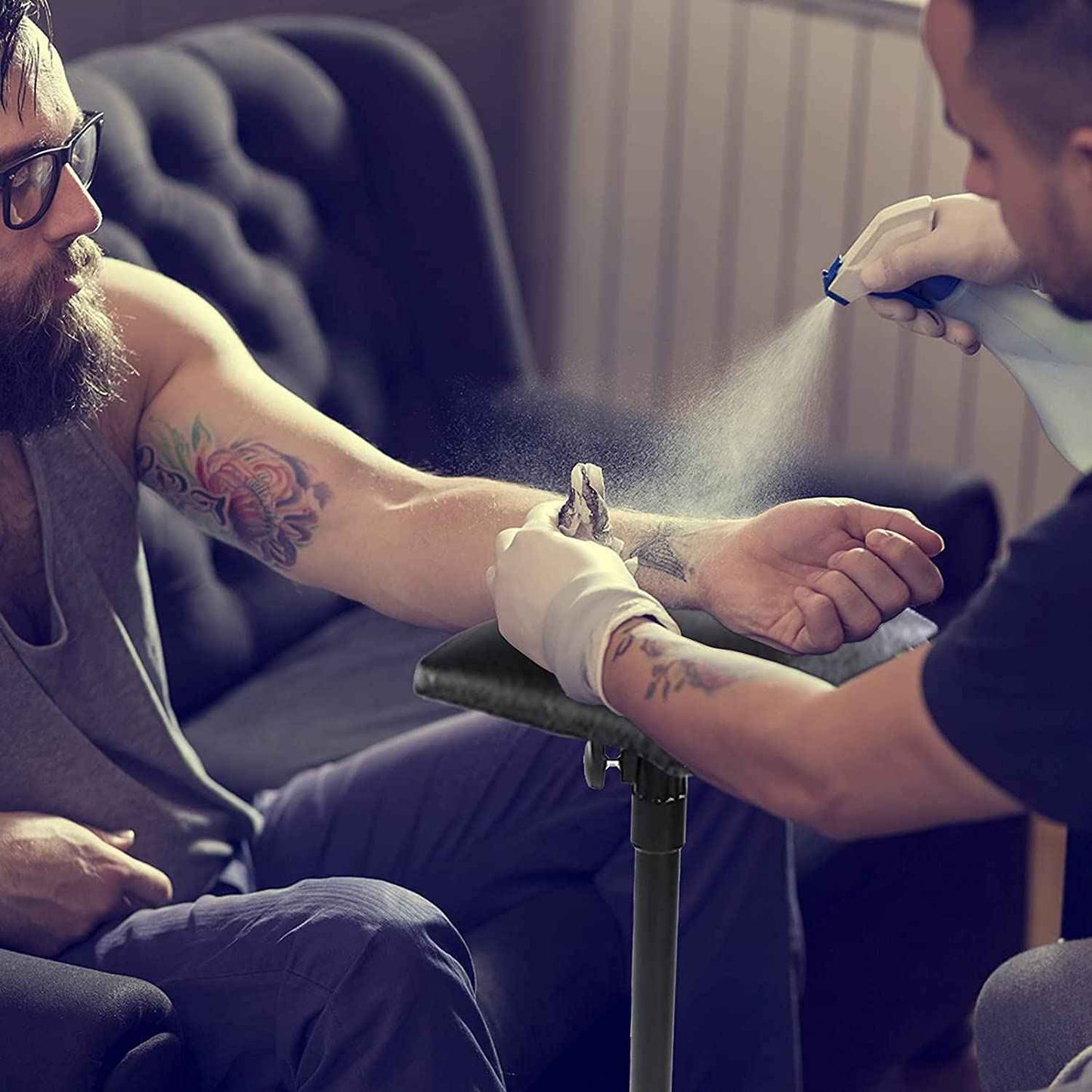 Armrest, Height Adjustable Tripod Arm Stand Foldable Foam Pad Arm Bar Leg Rest Studio Stand Workstation with PU Leather Pad for Studio Salon Supplies Tool