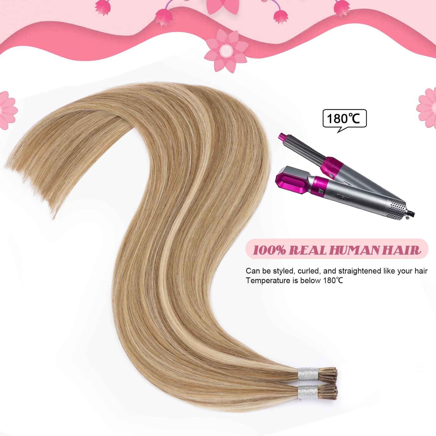 KPVXXVE Itip Human Hair Extensions Brown I Tip Hair Extensions Balayage Ash Brown Highlights Bleach Blonde Tip Real Human Hair #8/613 Cold Fusion 16 Inch 60s 45g
