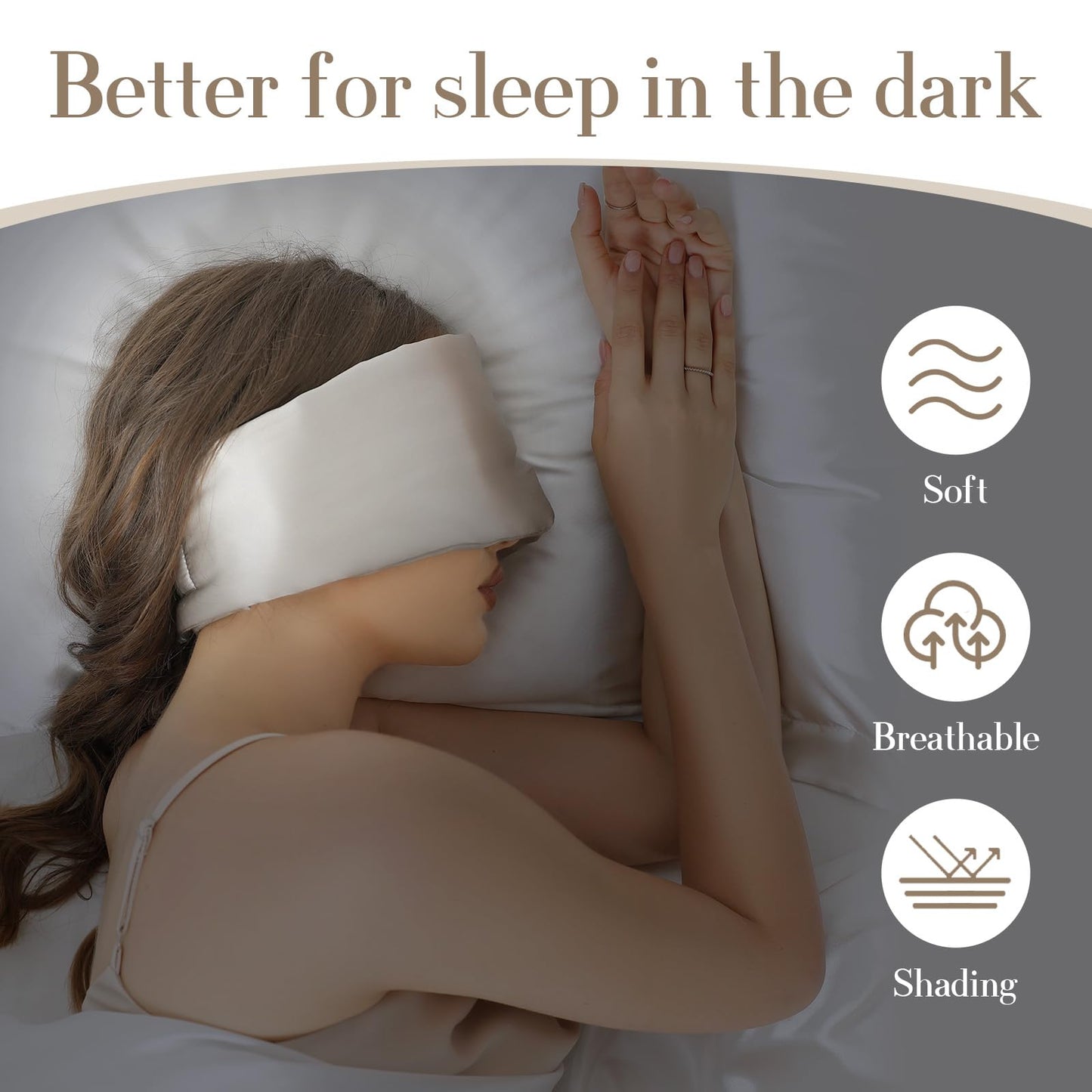 SECZIPE 100% Mulberry Silk Sleep Mask Eye Mask for Women Man with Adjustable Band, for Side Sleeper Blackout Sleep Mask for Travel Rest and Office Large Size (Gray)