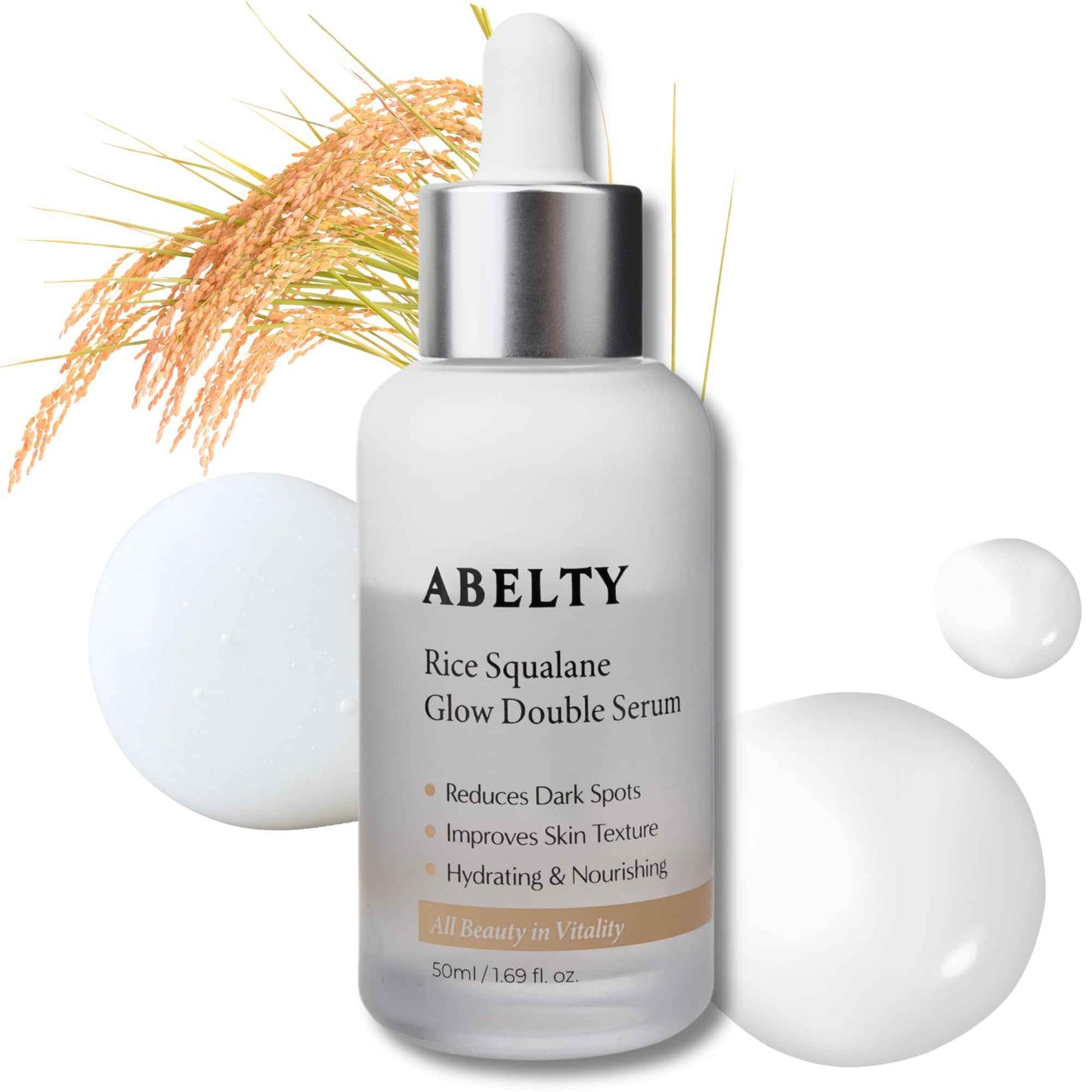 ABELTY Rice Squalane Glow Double Serum – Korean Hydrating Serum with Olive Squalane 5%, Rice Extract – Glass Skin, Anti-Pigmentation, Even Skin Tone, 50ml / 1.69 Fl.oz