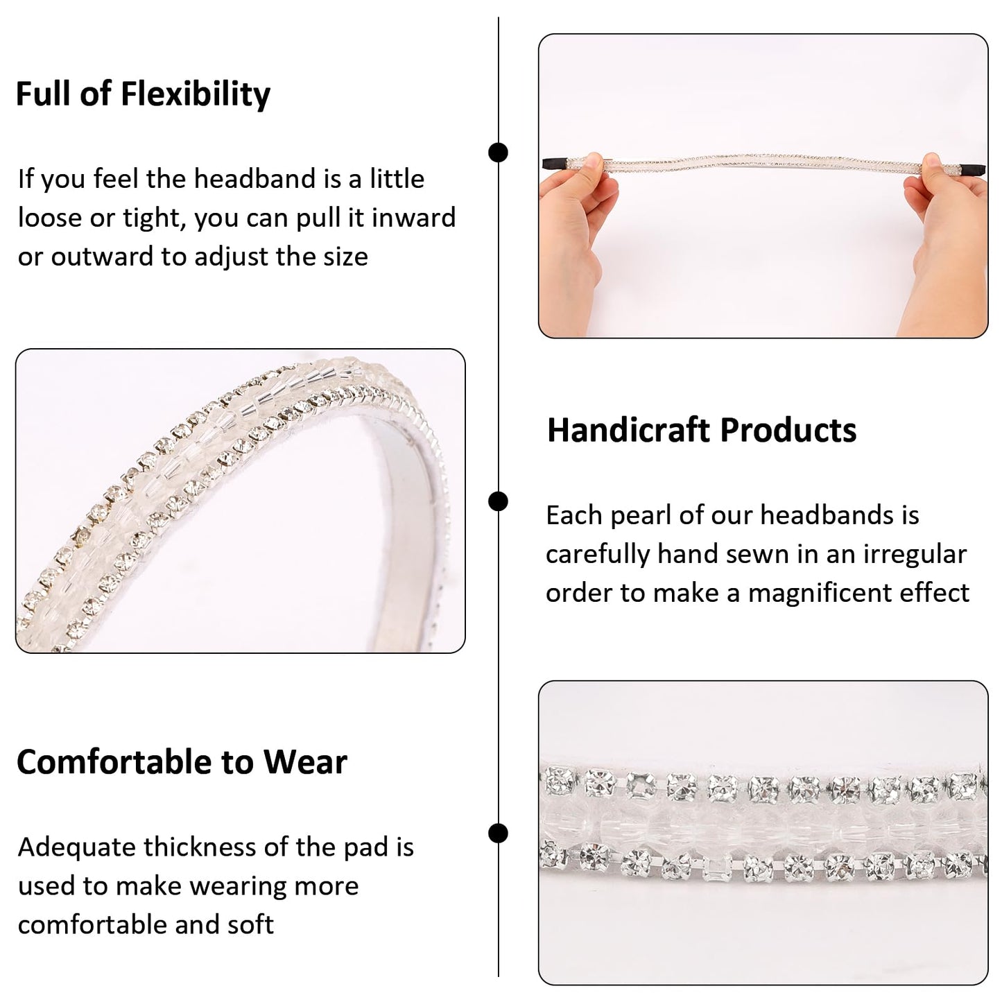 Hapdoo White Rhinestone Headbands for Women Girls, Cute Beads Headband with Faux Crystal Diamond for Wedding Bride, Fashion Beaded Bling Hairbands Hair Hoop Accessories for Birthday Gifts