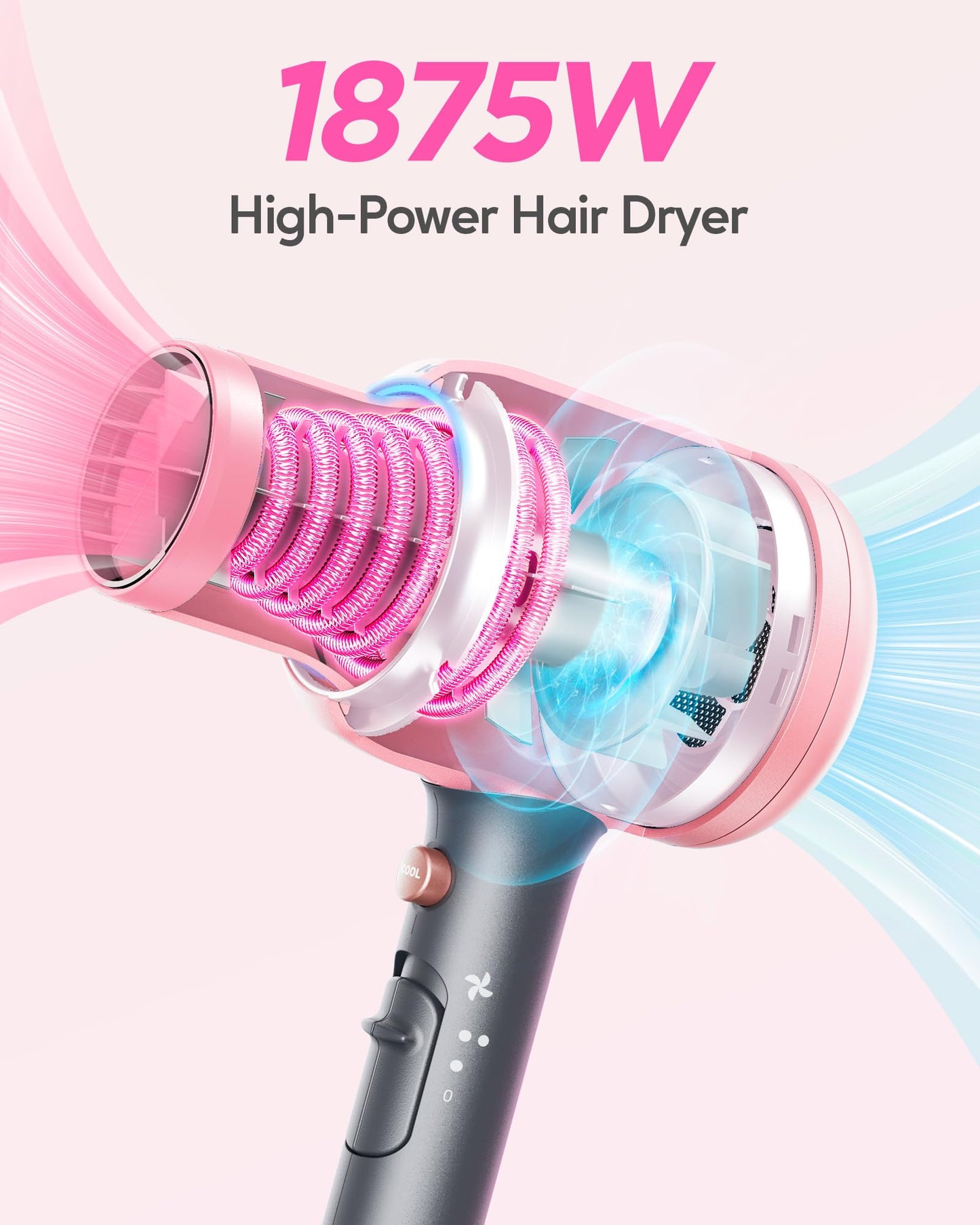 Wavytalk Ionic Hair Dryer Blow Dryer with Diffuser Concentrator Nozzles Comb and Brush Negative Ions with Ceramic Technology as Salon Light and Quiet 1875W for All Hair Types