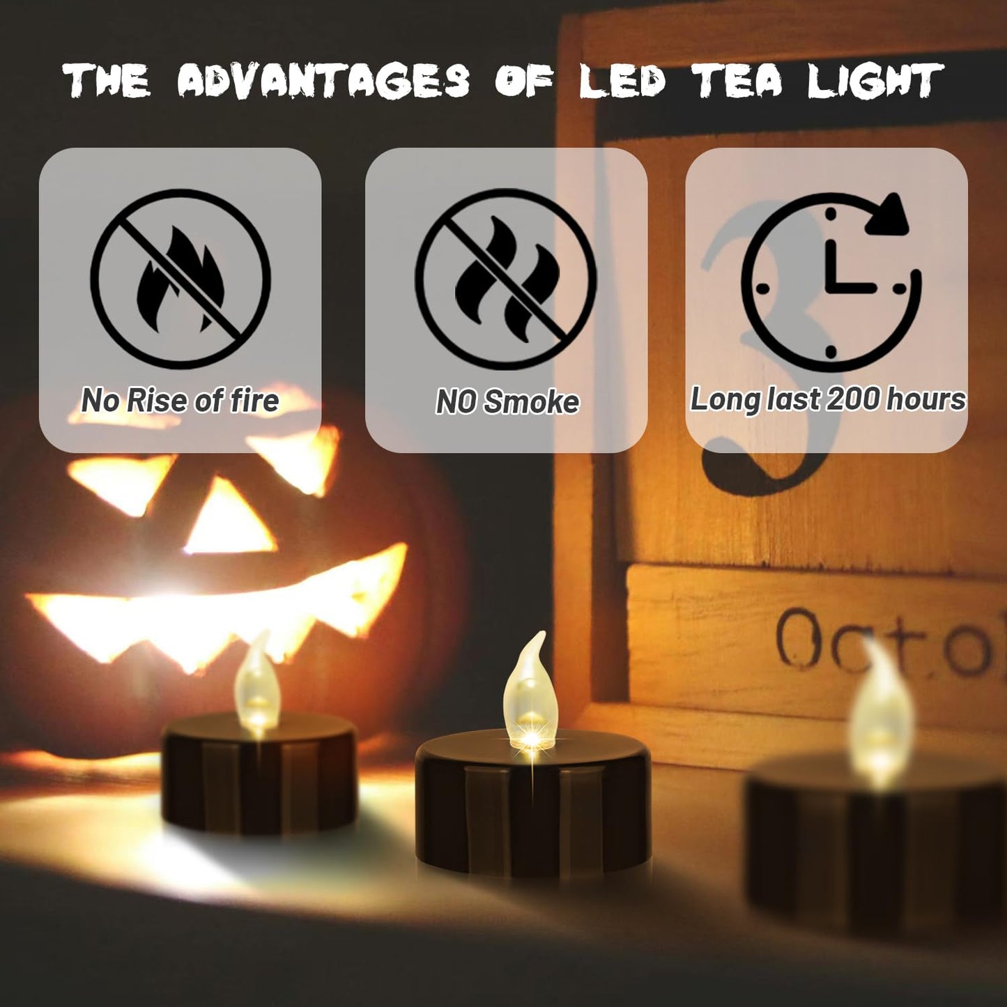 Tappovaly Black Tea Lights Candles Battery Operated, 12 Pack Electric Flameless Votive Candles Long Lasting 200 Hours, LED Flickering Tealight Candle for Halloween Holiday Party Home Decoration